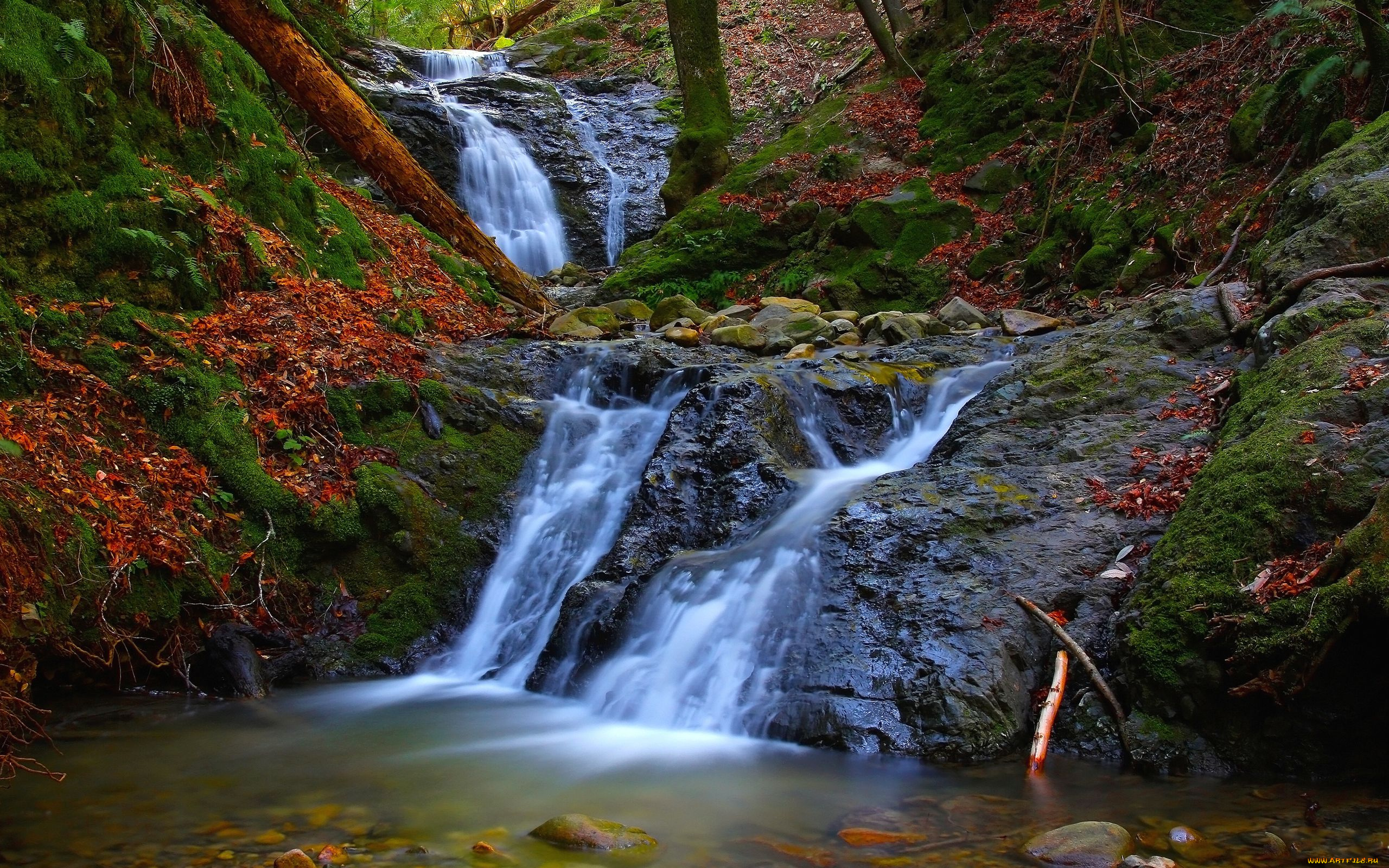 природа, водопады, река, осень