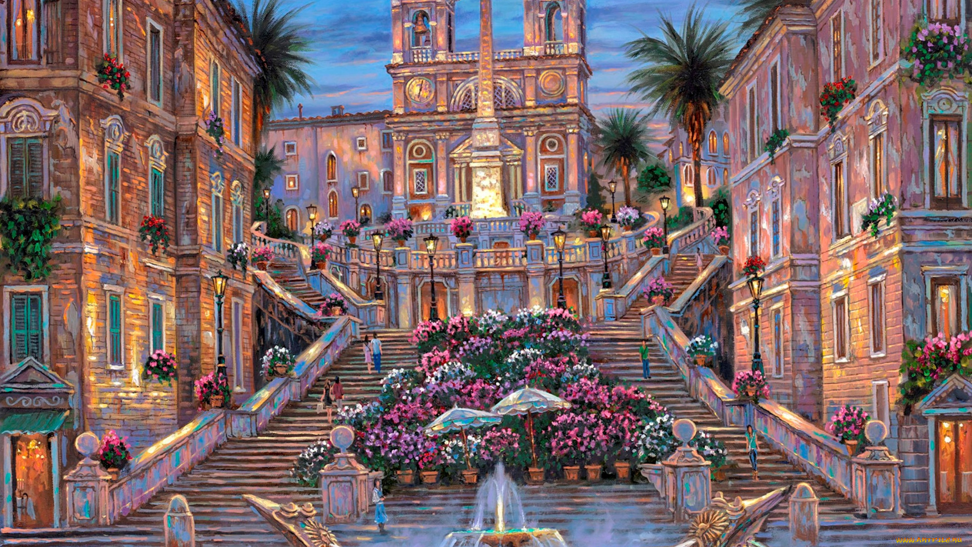 rome, the, spanish, steps, рисованные, robert, finale, рим, италия, лестнины, фонтан