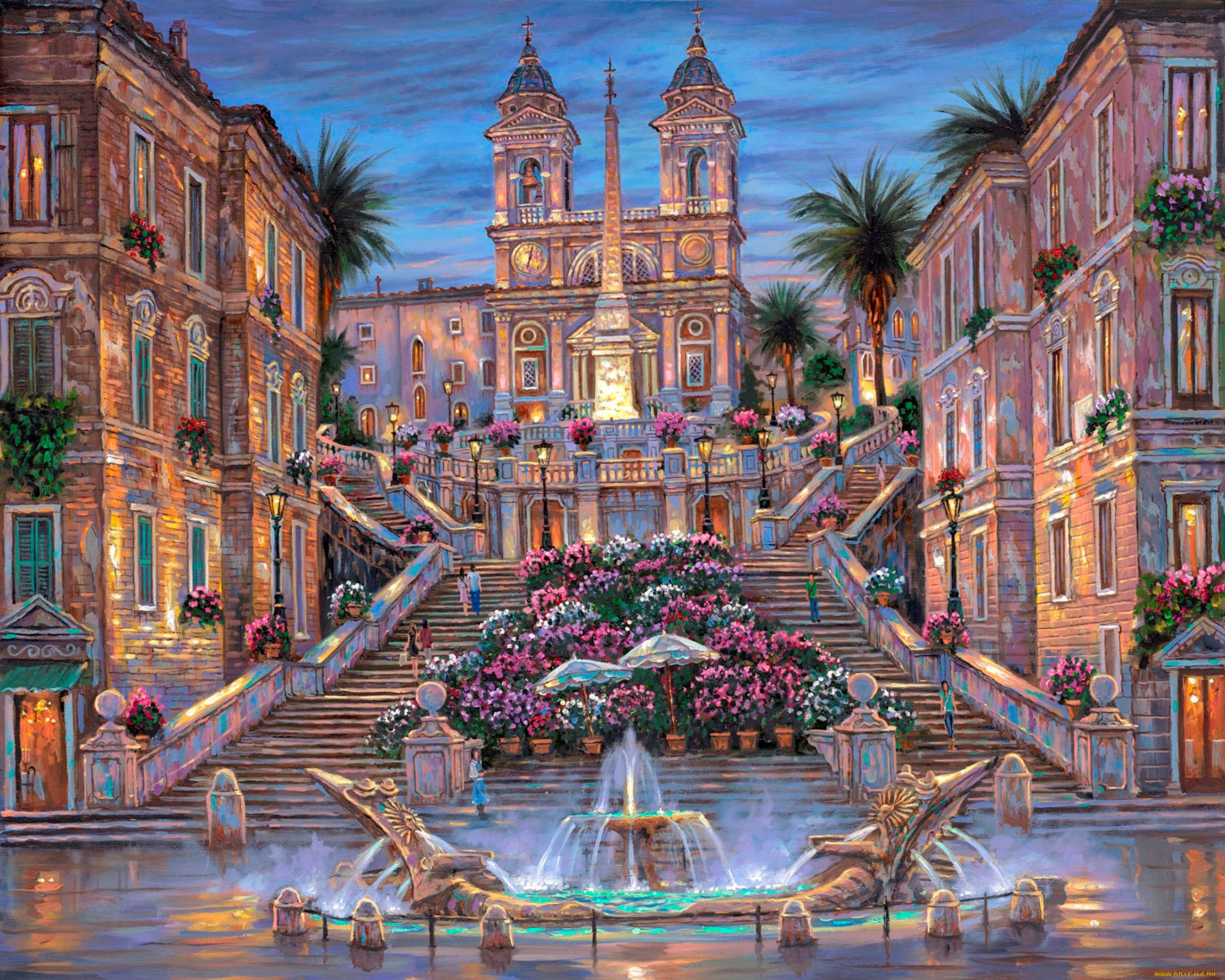 rome, the, spanish, steps, рисованные, robert, finale, рим, италия, лестнины, фонтан