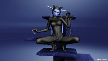 Картинка 3д+графика существа+ creatures кошка когти фон девушка взгляд синий