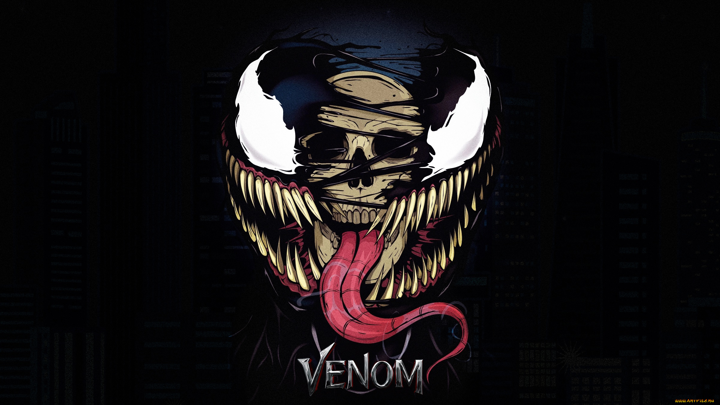 рисованное, комиксы, venom, by, alex, garcia, creatures, симбиот, веном, зубы, marvel, Череп, Язык