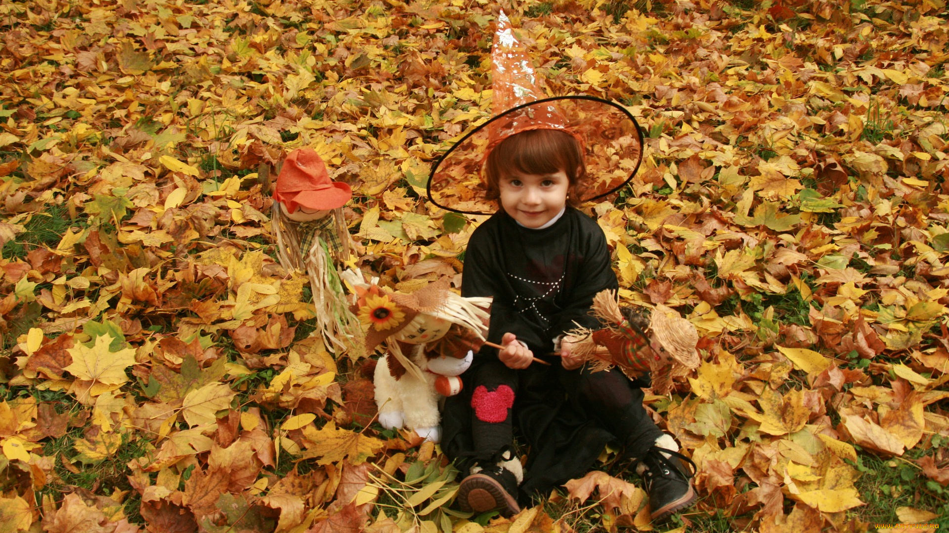 разное, дети, девочка, костюм, шляпа, листья, осень