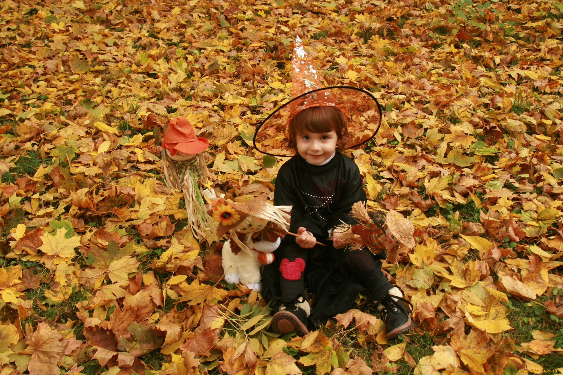 разное, дети, девочка, костюм, шляпа, листья, осень