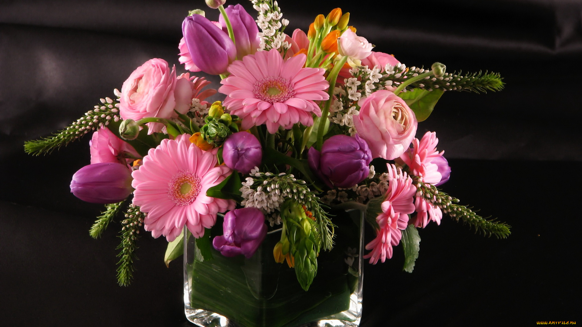 цветы, букеты, , композиции, герберы, лютики, тюльпаны, ваза