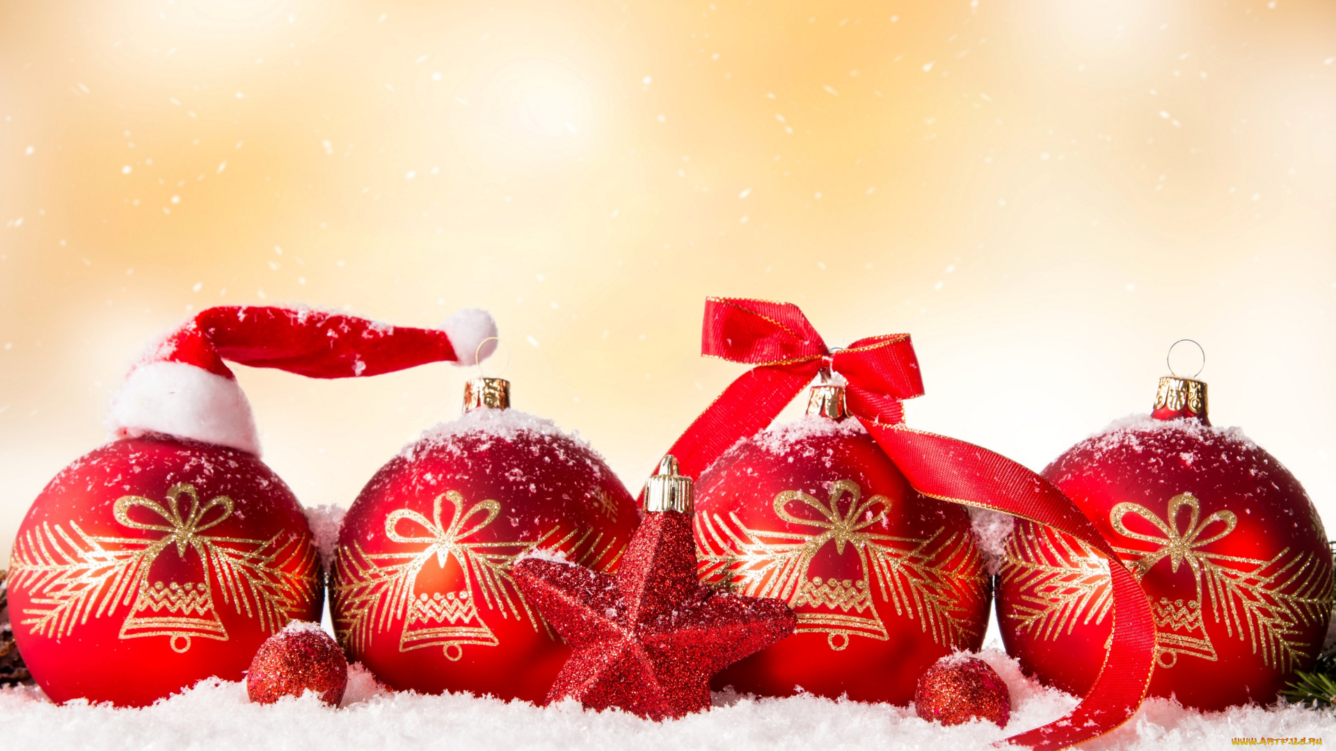 праздничные, шарики, new, year, игрушки, елочные, снежинки, снег, шары, красные, узор, золото, бант, звёздочки, новый, год, christmas, декорации, рождество