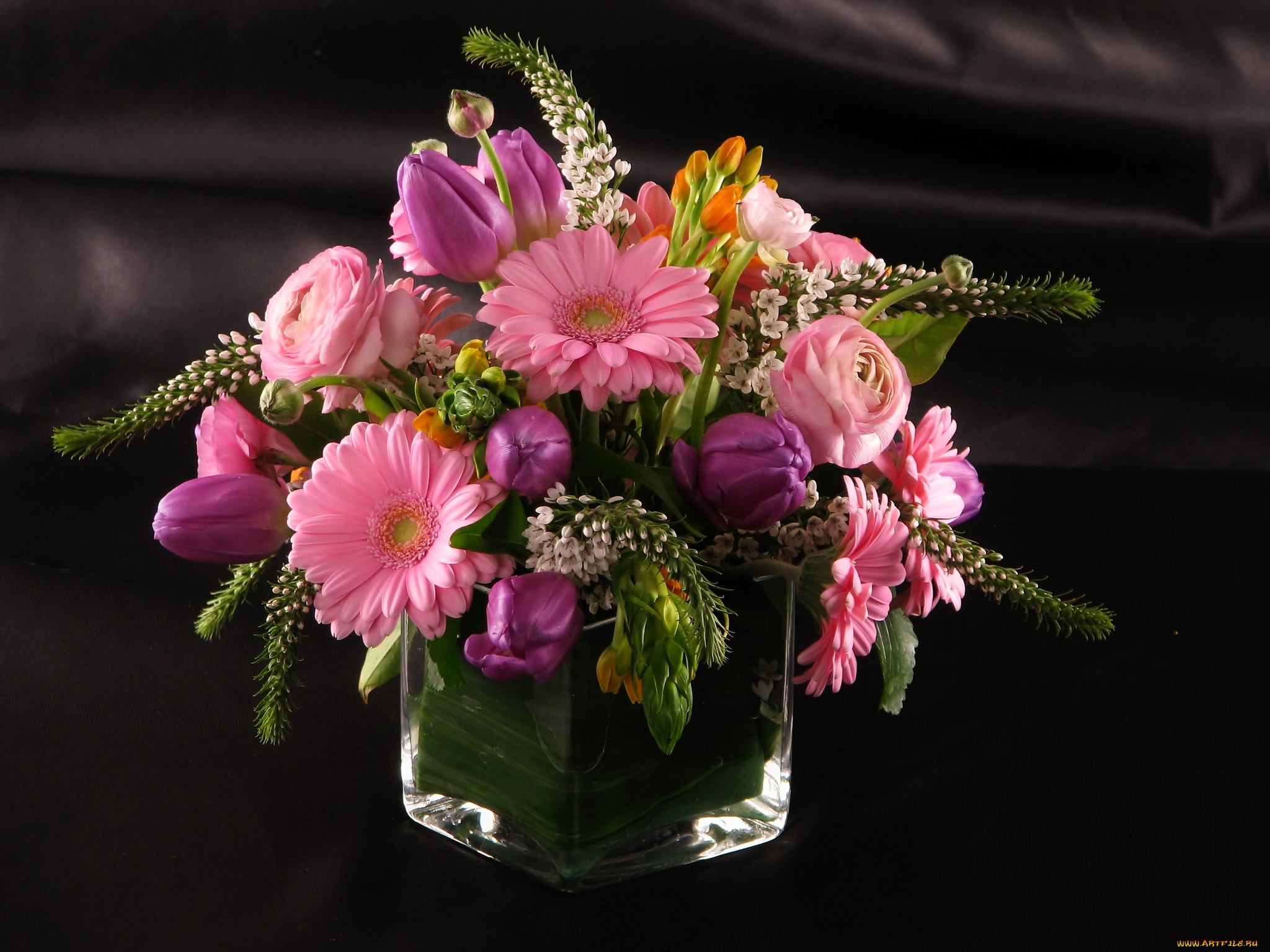 цветы, букеты, , композиции, герберы, лютики, тюльпаны, ваза