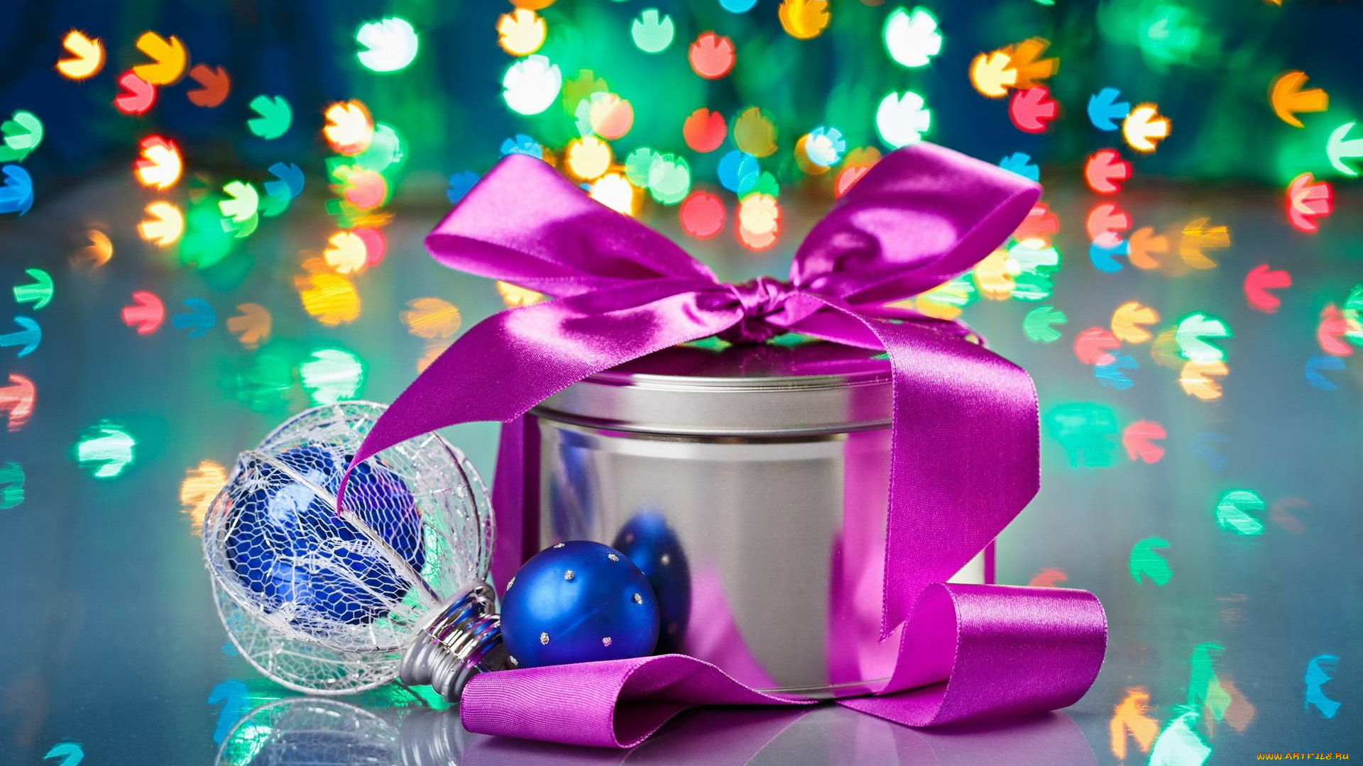 праздничные, подарки, и, коробочки, шарики, блики, коробка, лента, подарок