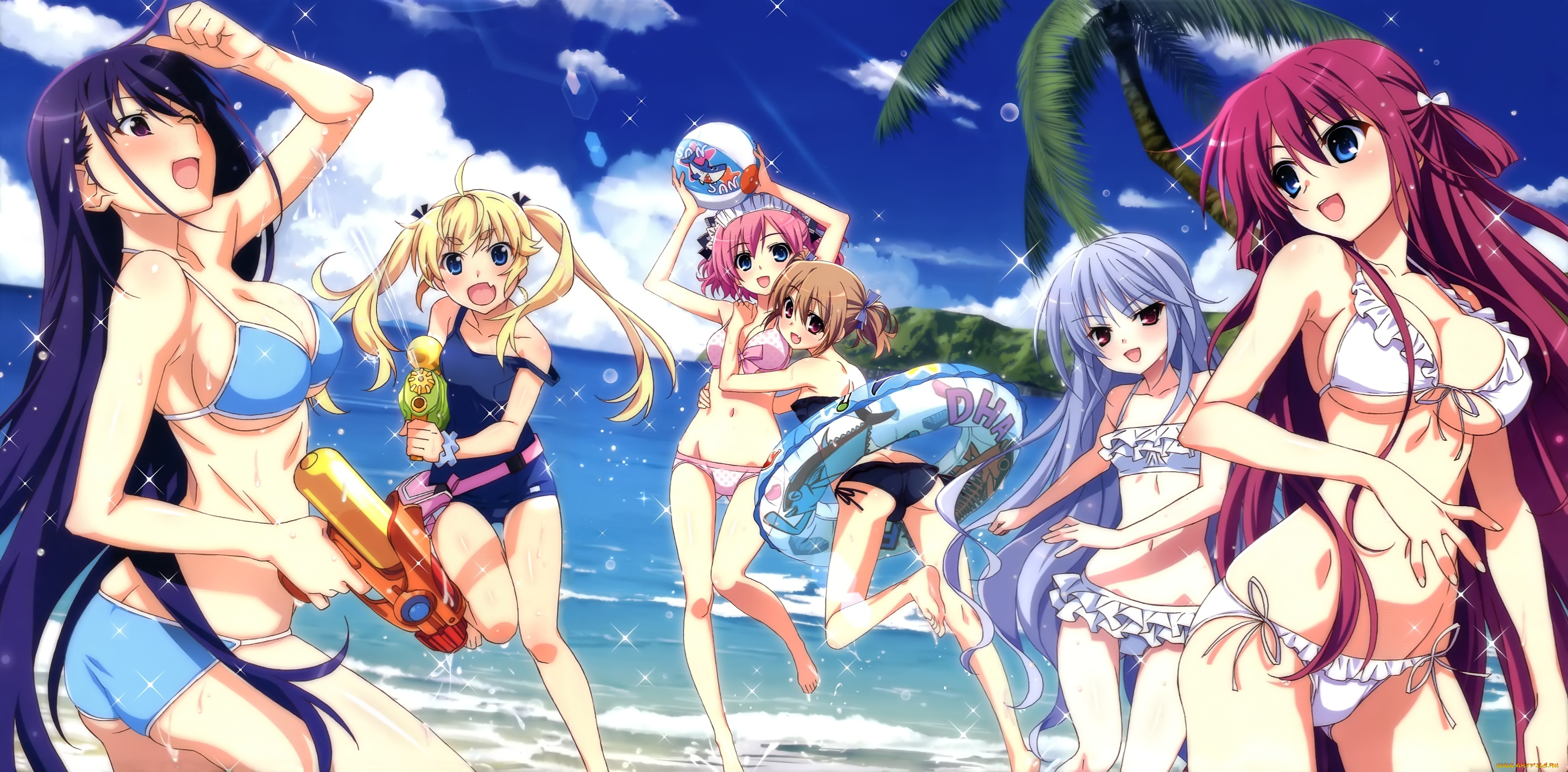 аниме, unknown, , другое, девушки, арт, лето, море, grisaia, no, kajitsu, irisu, makina, watanabe, akio, fumio, komine, sachi, kazami, kazuki, suou, amane, sakaki, yumiko, matsushima, michiru