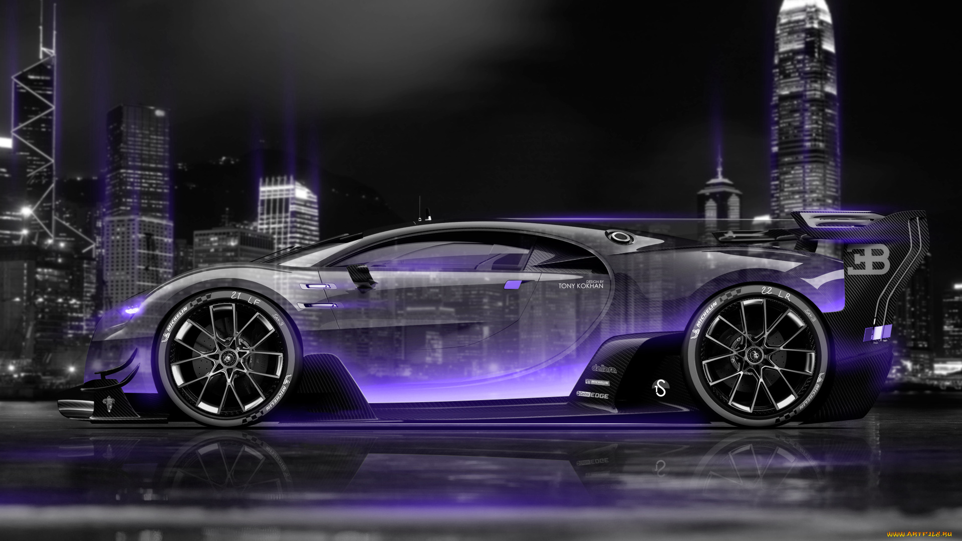 bugatti, vision, gran, turismo, side, crystal, city, night, car, 2014, автомобили, 3д, bugatti, vision, gran, turismo, side, crystal, city, night, car, 2014