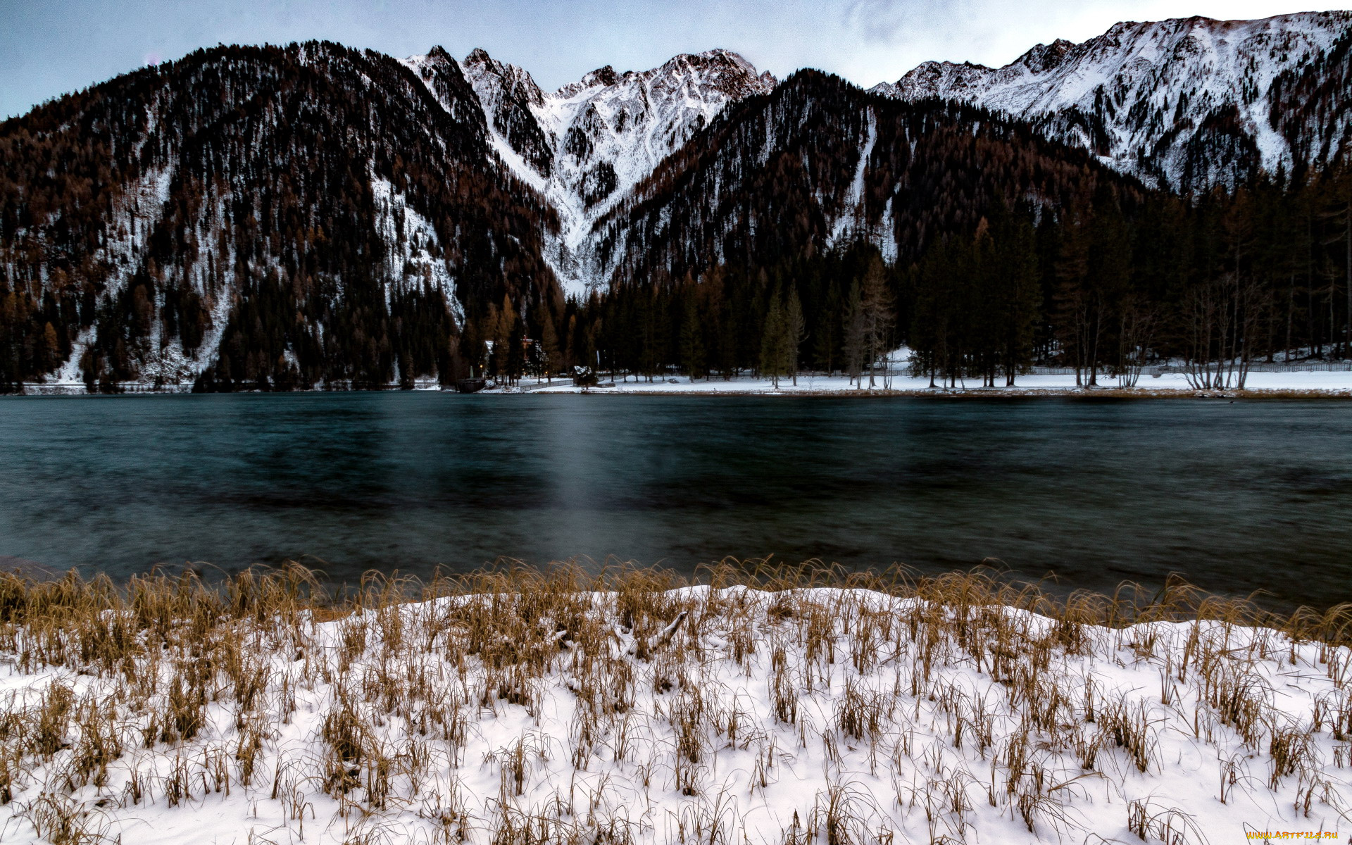 природа, пейзажи, зима, горы, озеро