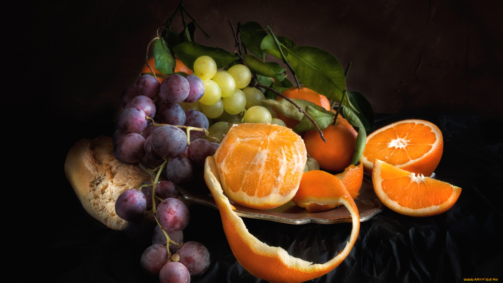 еда, фрукты, , ягоды, натюрморт, виноград, апельсин