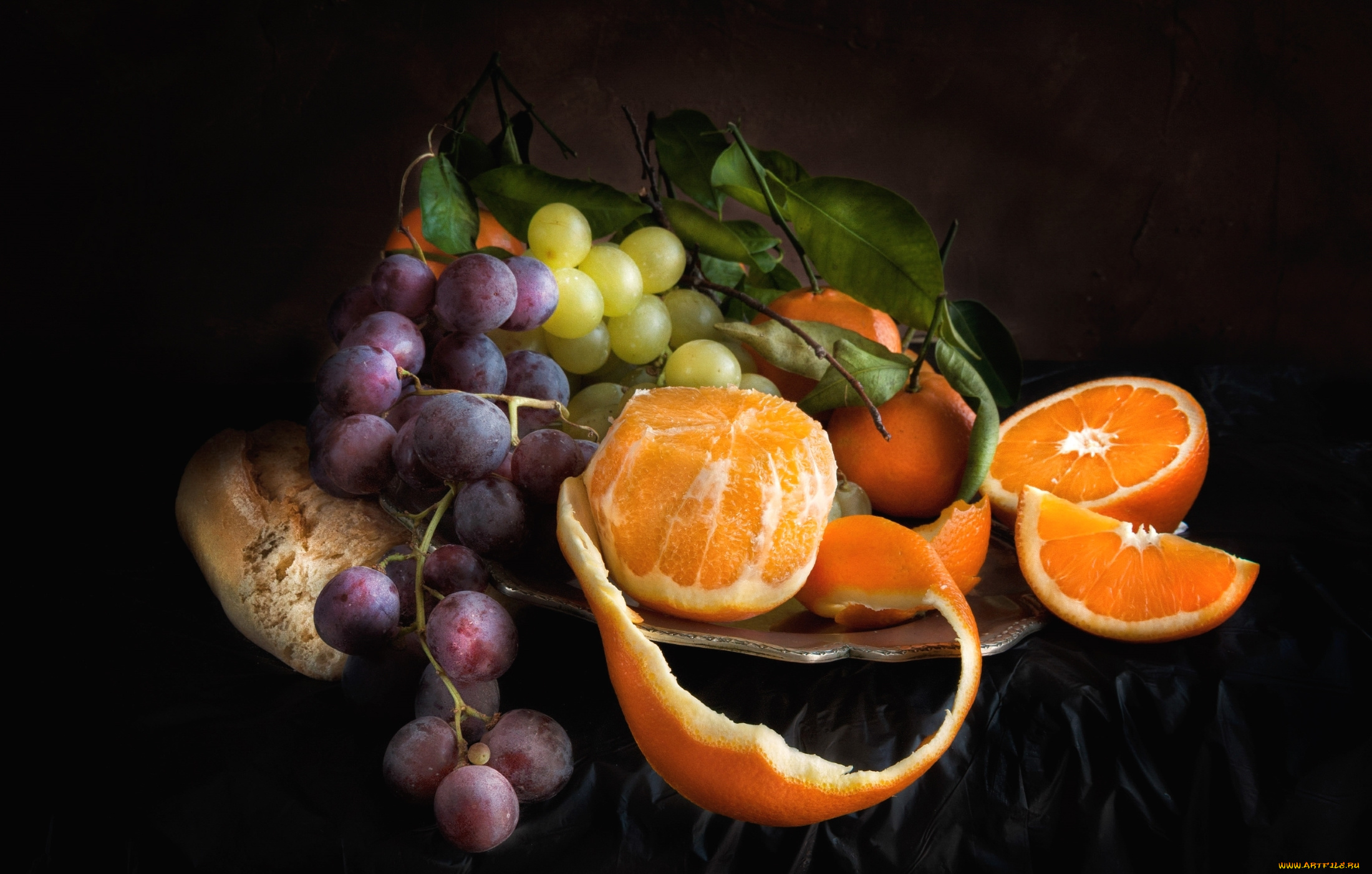 еда, фрукты, , ягоды, натюрморт, виноград, апельсин