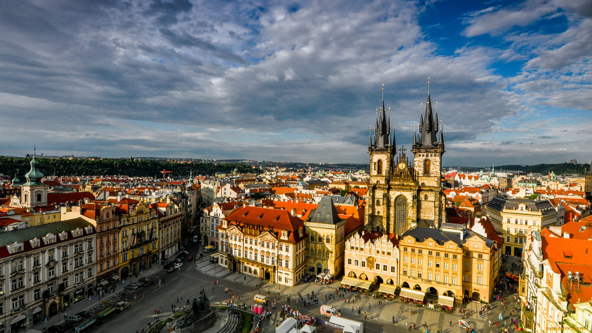 grand, old, town, of, prague, города, прага, , Чехия, панорама