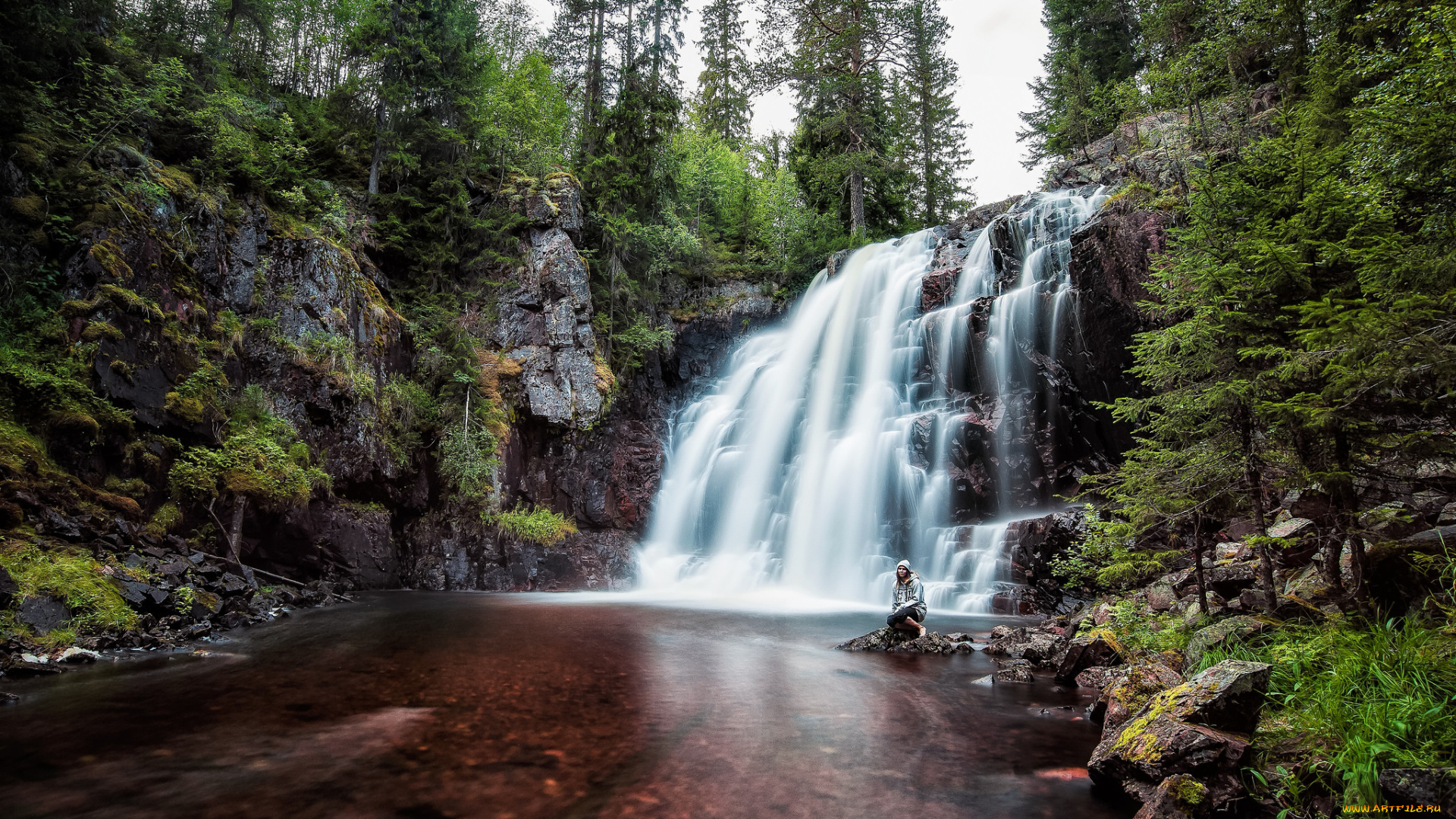 природа, водопады, лес, река, водопад