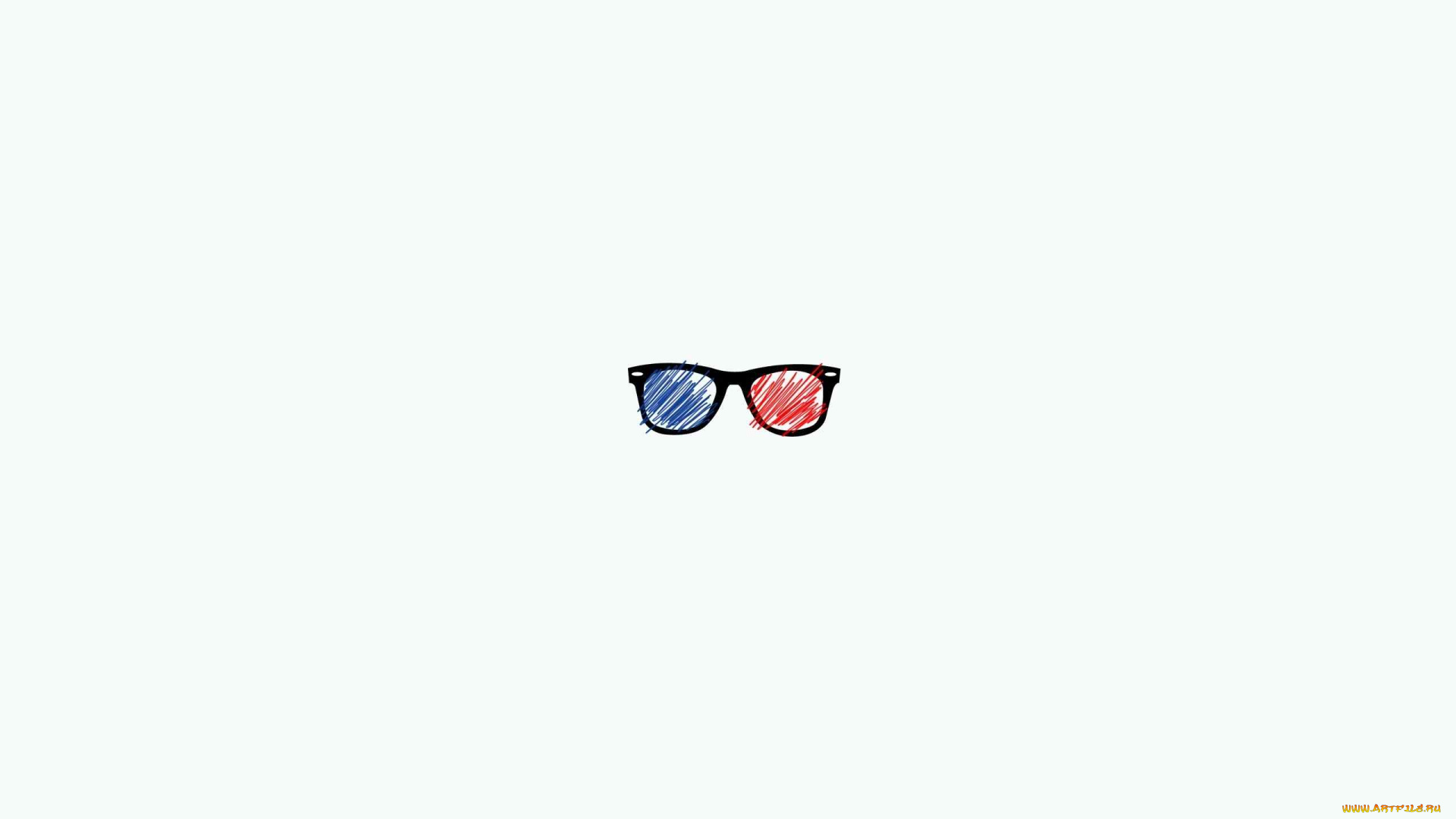 рисованное, минимализм, красный, синий, очки