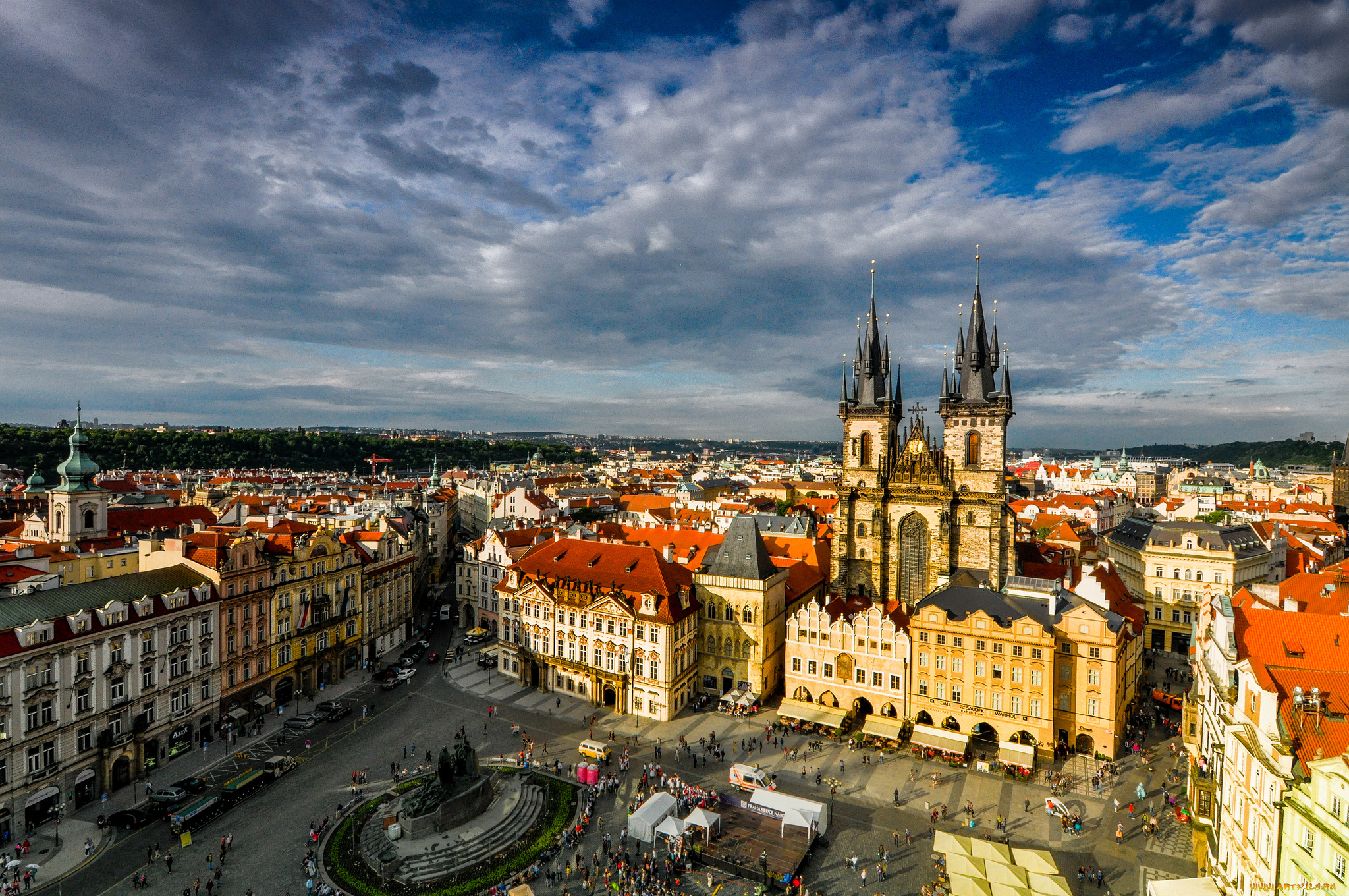 grand, old, town, of, prague, города, прага, , Чехия, панорама