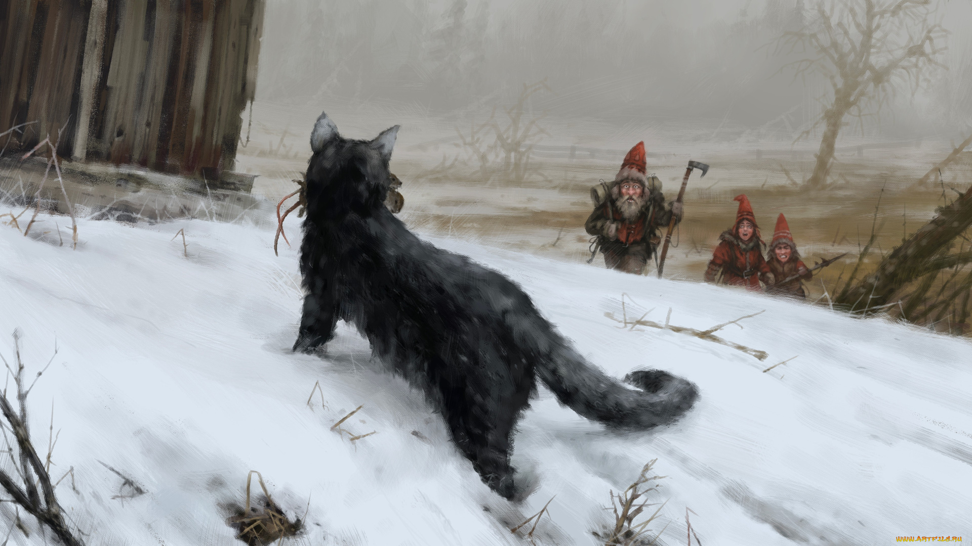 рисованное, животные, lucky, day, jakub, rozalski, гномы, кот