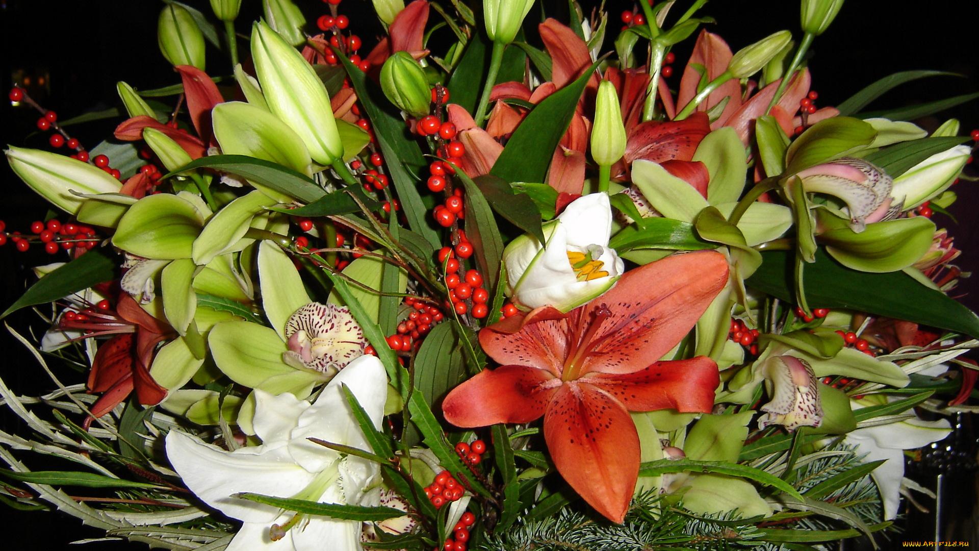 цветы, букеты, композиции, лилии, орхидеи