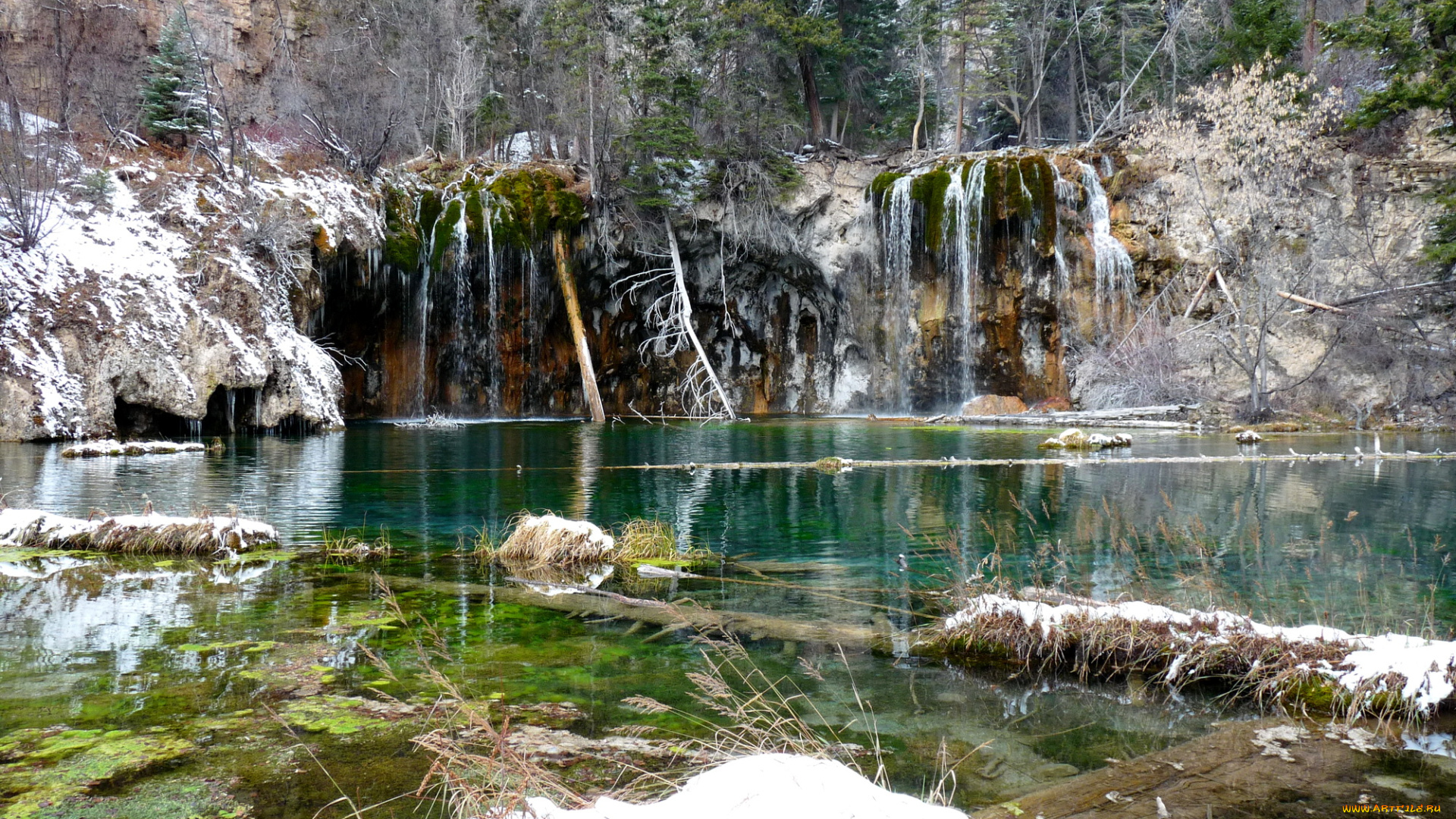 природа, реки, озера, деревья, вода, зима, снег