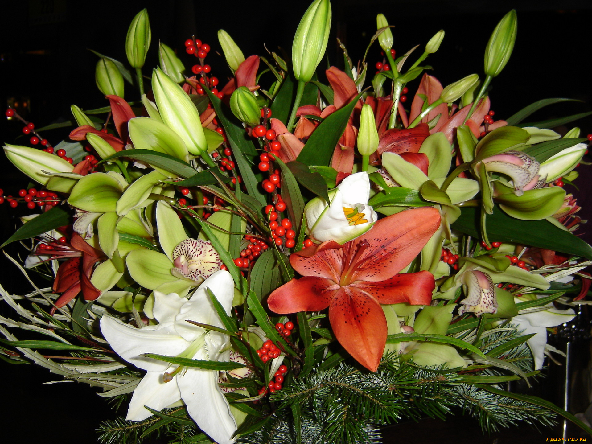 цветы, букеты, композиции, лилии, орхидеи