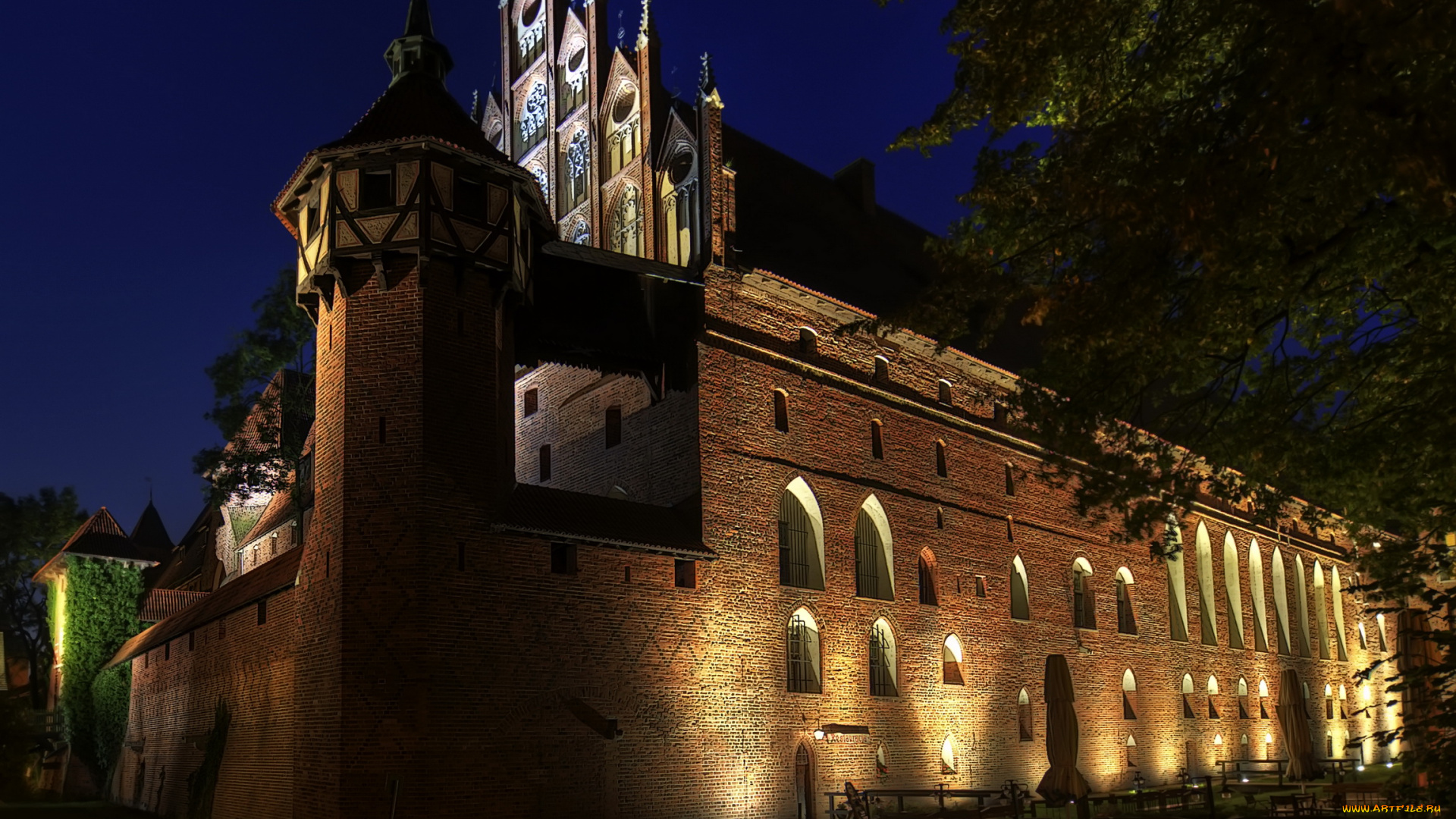 malbork, castle, poland, города, дворцы, замки, крепости, замок, ночь