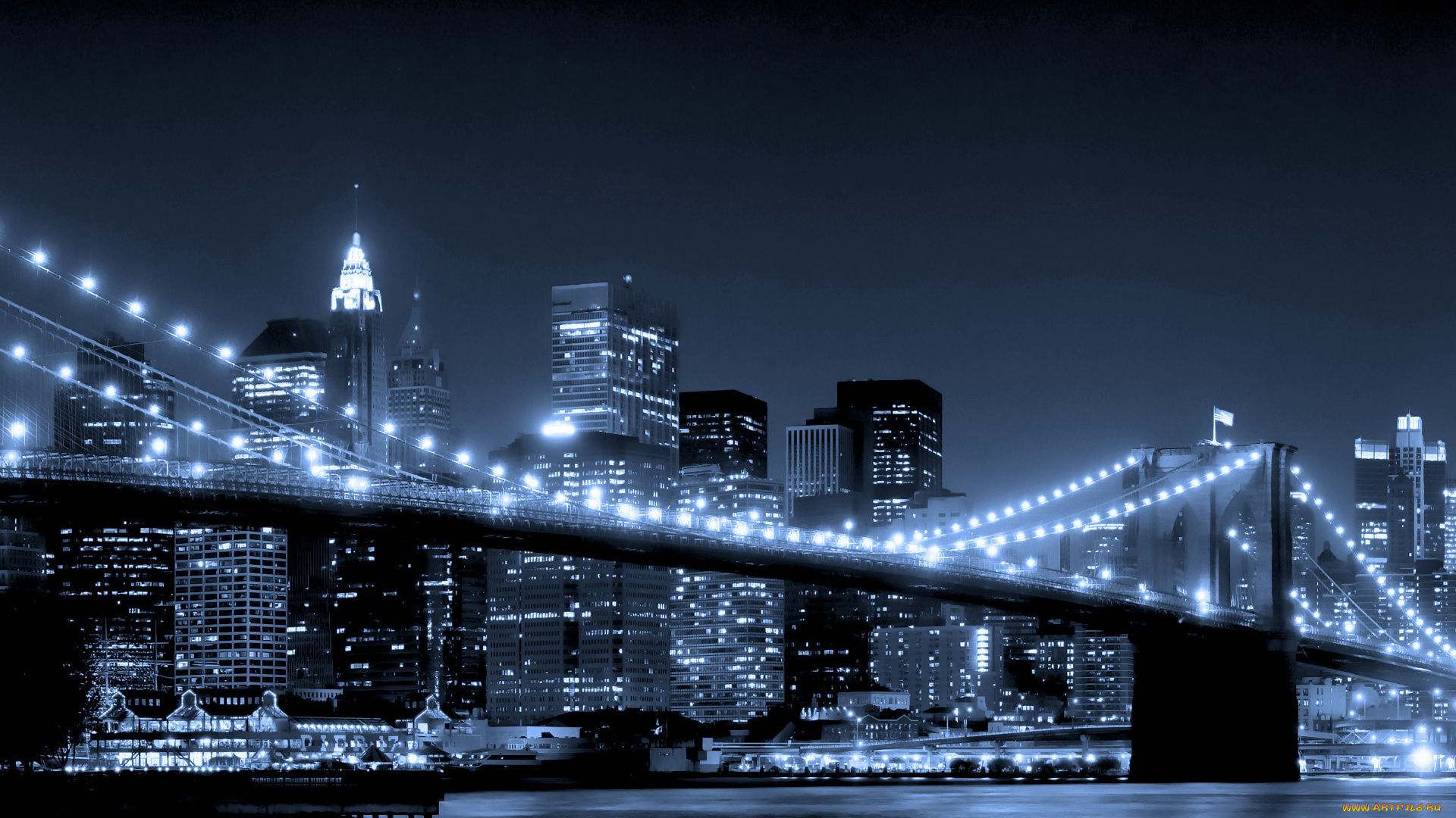 new, york, города, нью, йорк, сша, мост, огни