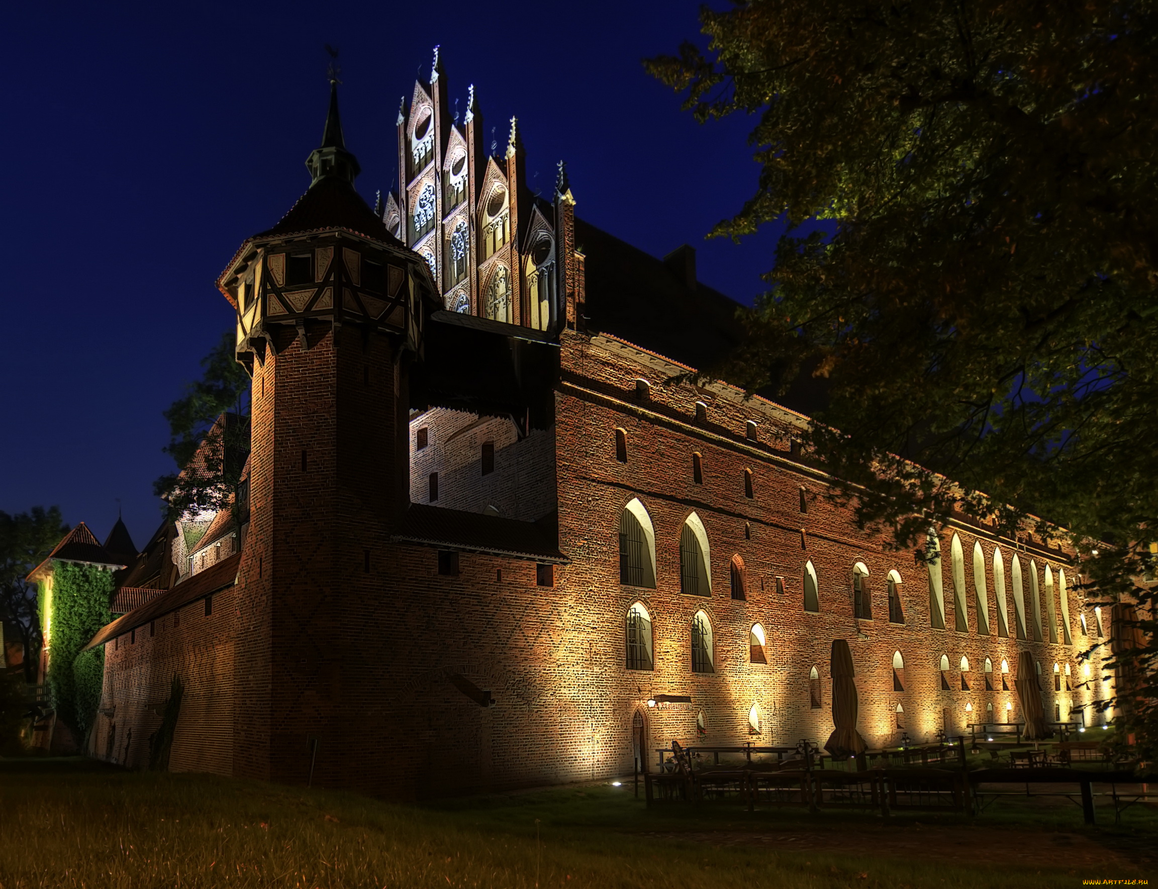 malbork, castle, poland, города, дворцы, замки, крепости, замок, ночь