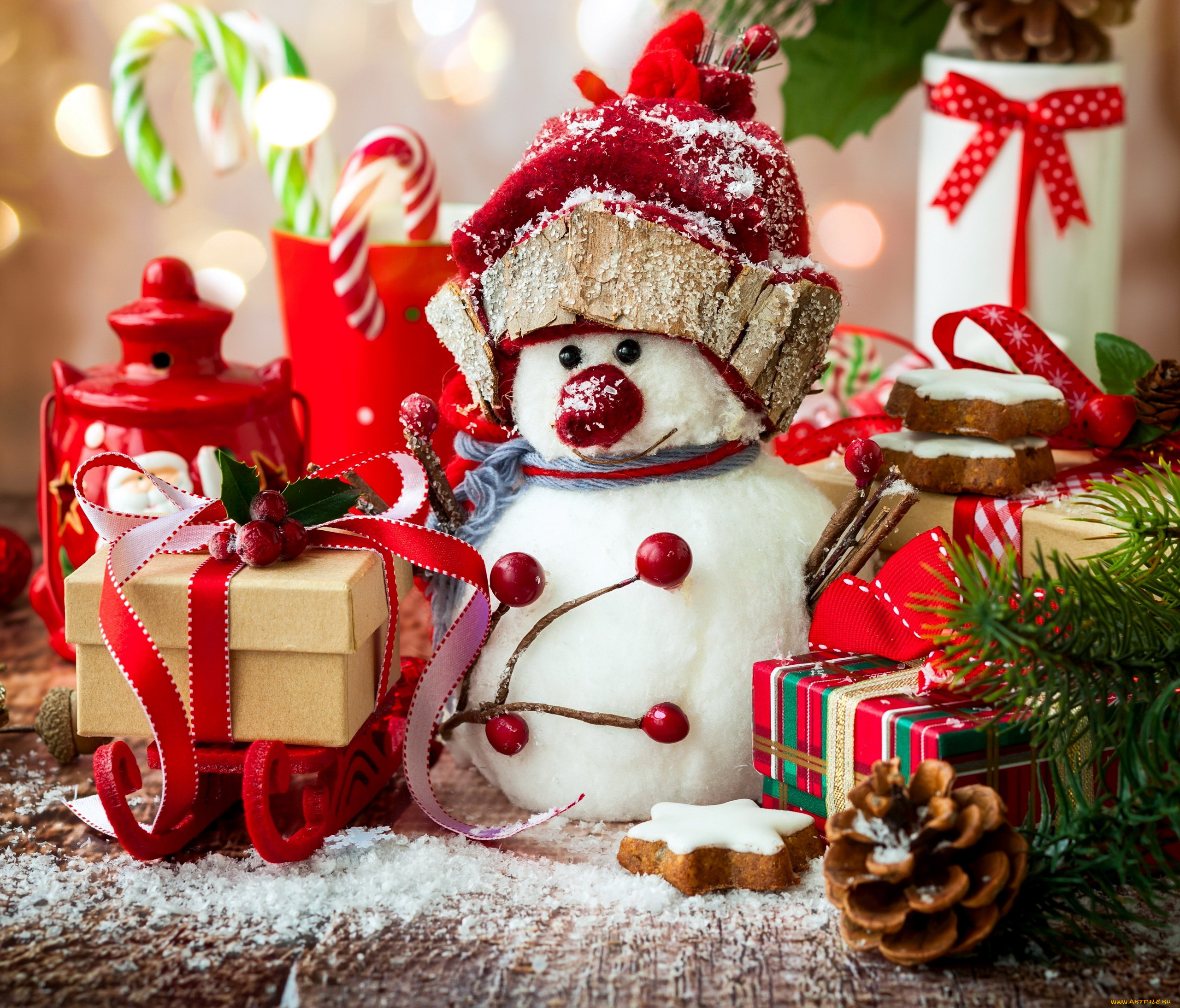 праздничные, снеговики, подарки, снеговик, шишки, леденцы