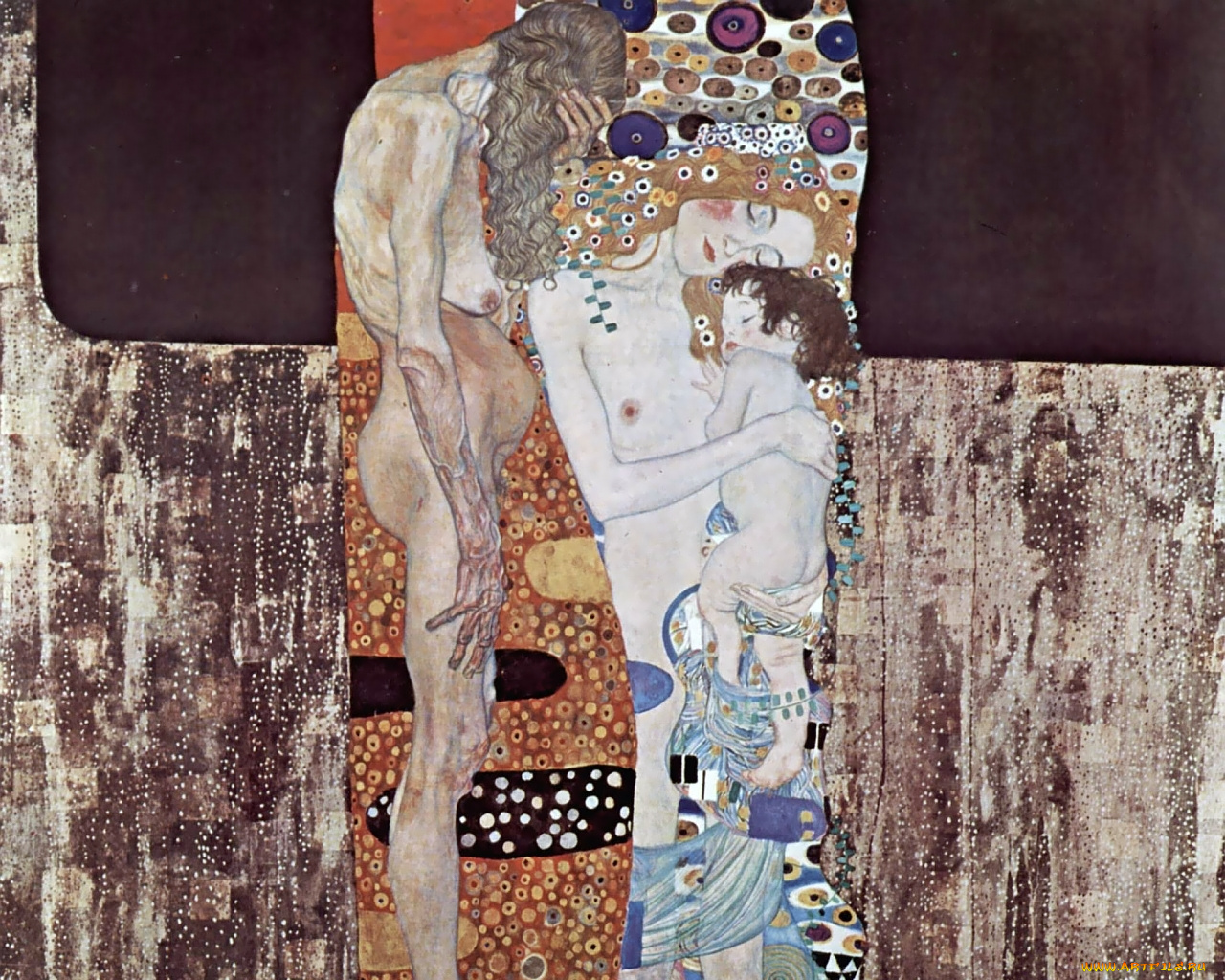 густав, климт, три, возраста, женщины, рисованные, gustav, klimt