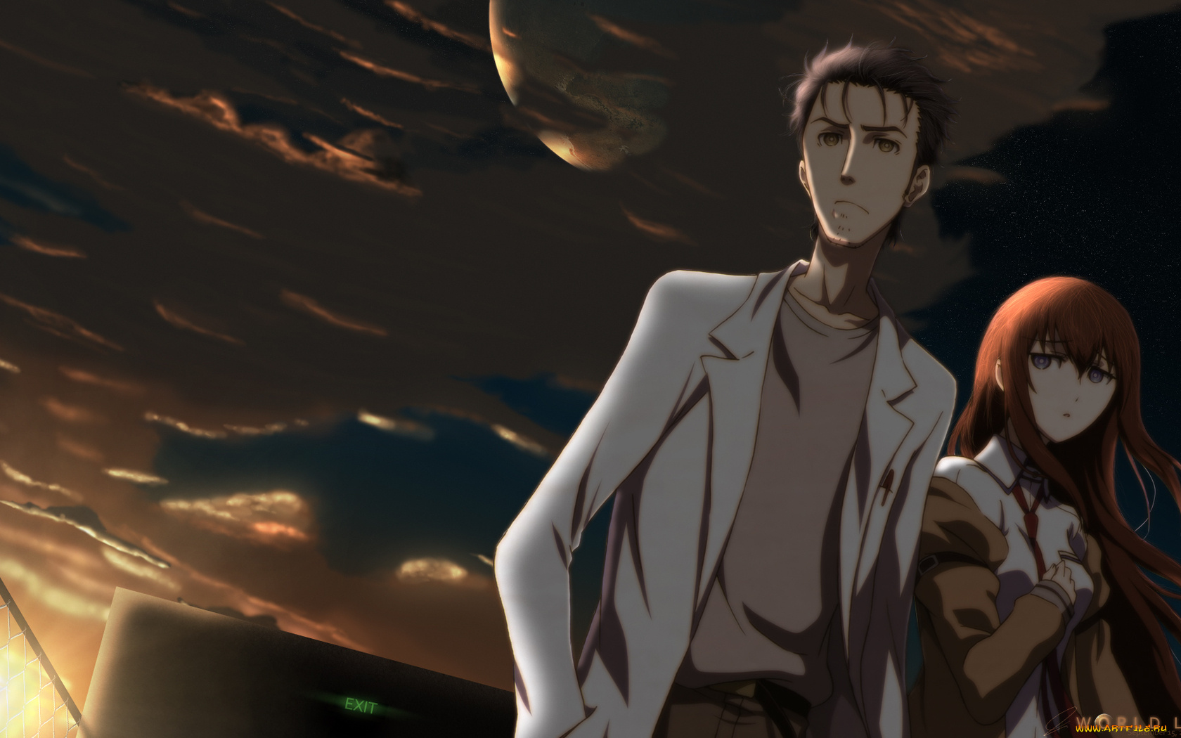 аниме, steins, gate, makise, kurisu, rintaru, okabe, врата, штейна