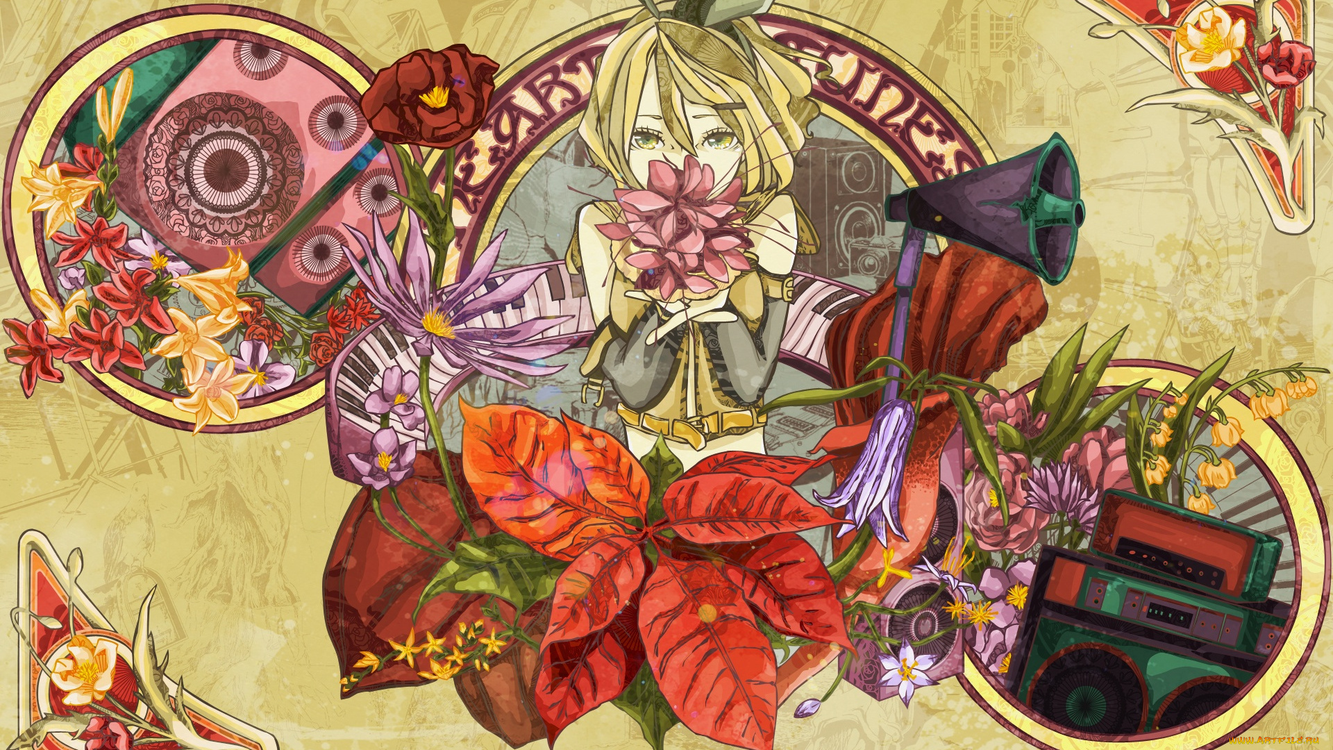 аниме, vocaloid, цветы, девушка
