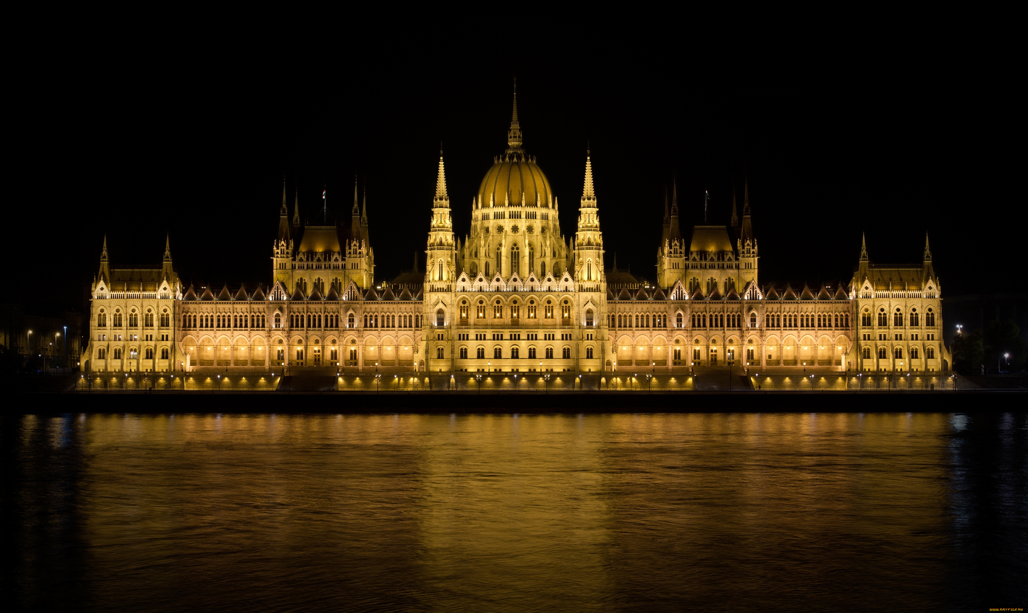 города, будапешт, венгрия, ночь, парламент, отражение