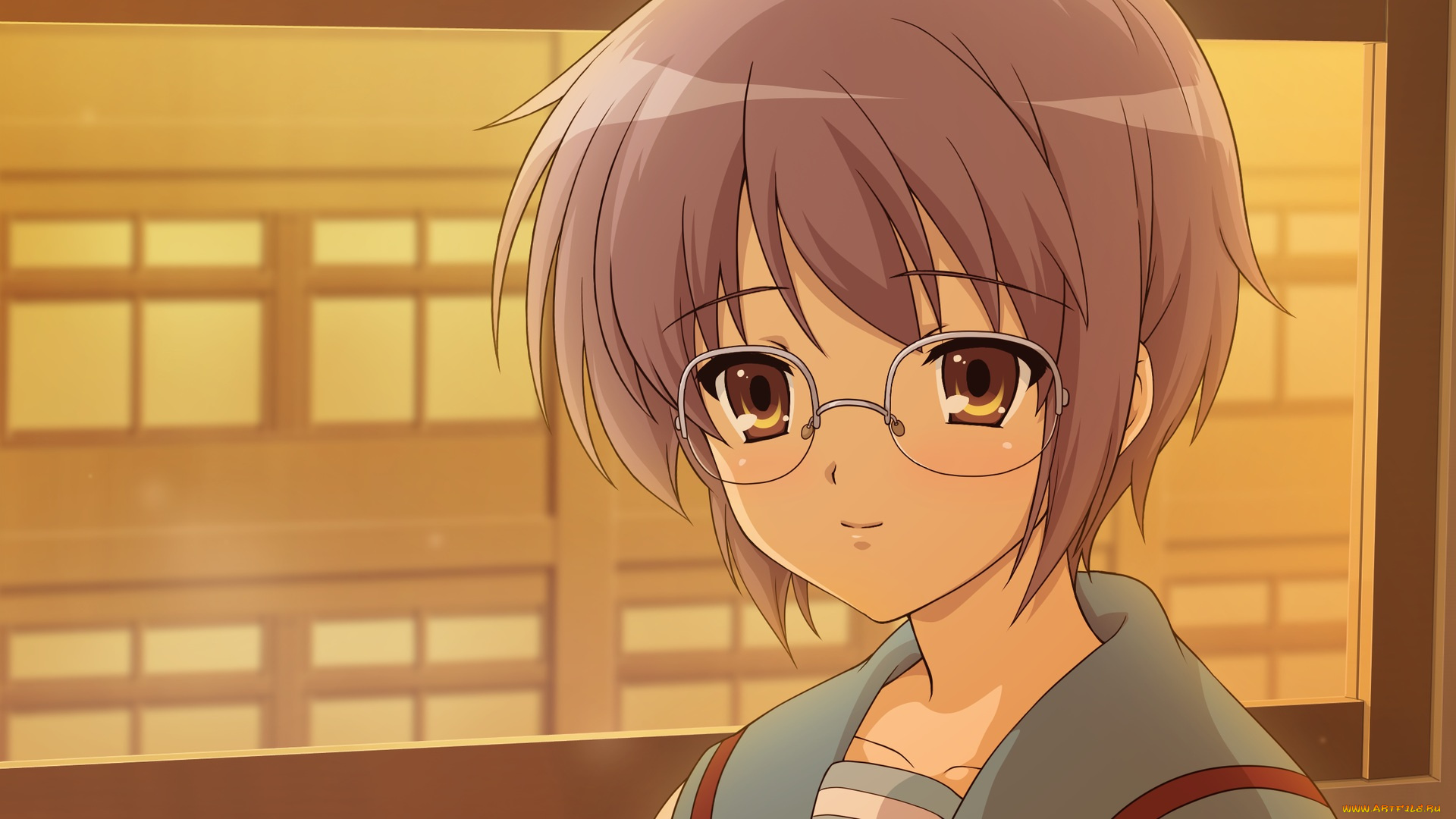 аниме, the, melancholy, of, haruhi, suzumiya, персонаж, nagato, yuki, портрет, очки