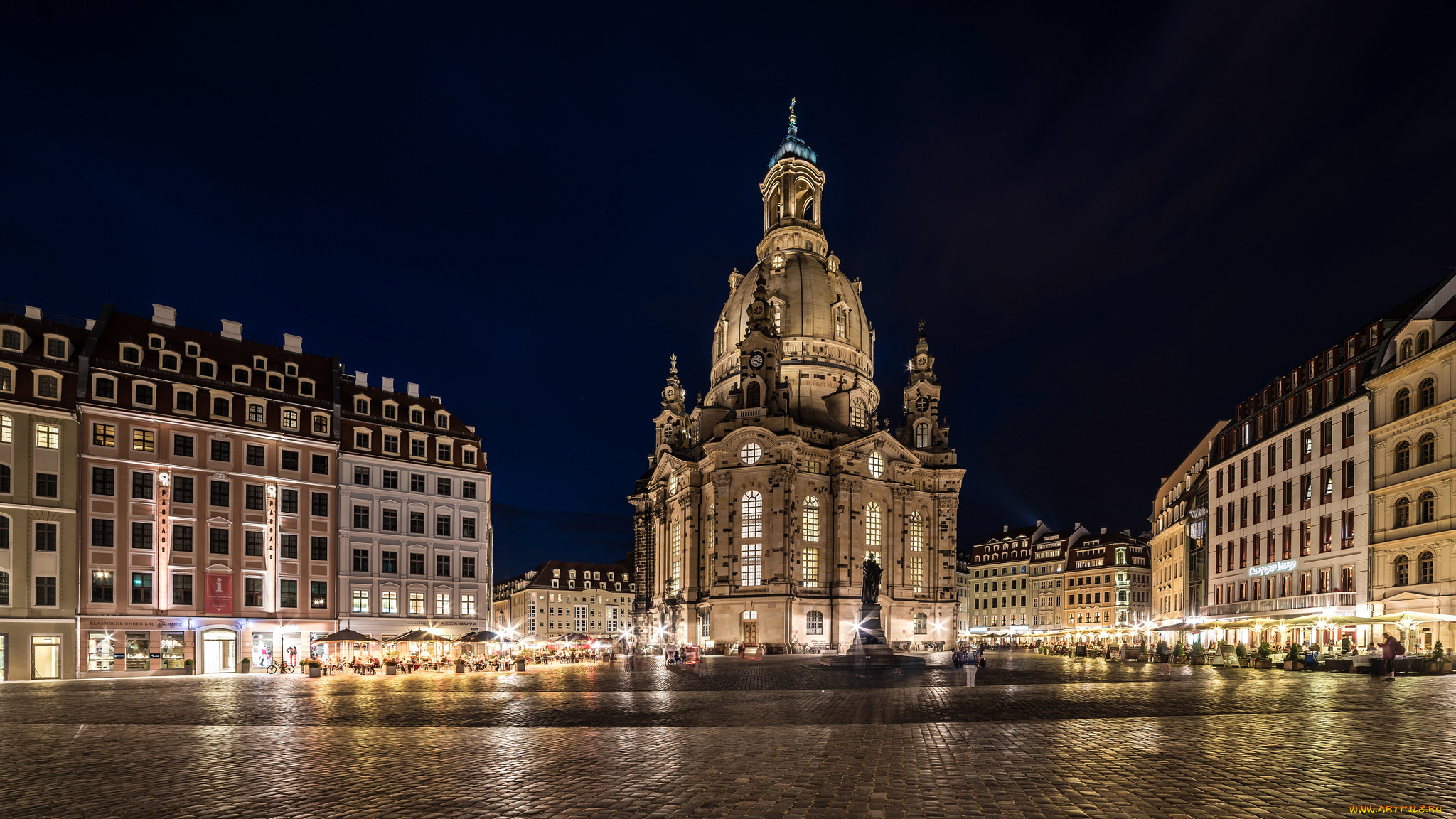 города, дрезден, , германия, город, дрезден, deutschland, dresden, люди, памятник, площадь, фонари, освещение, ночь