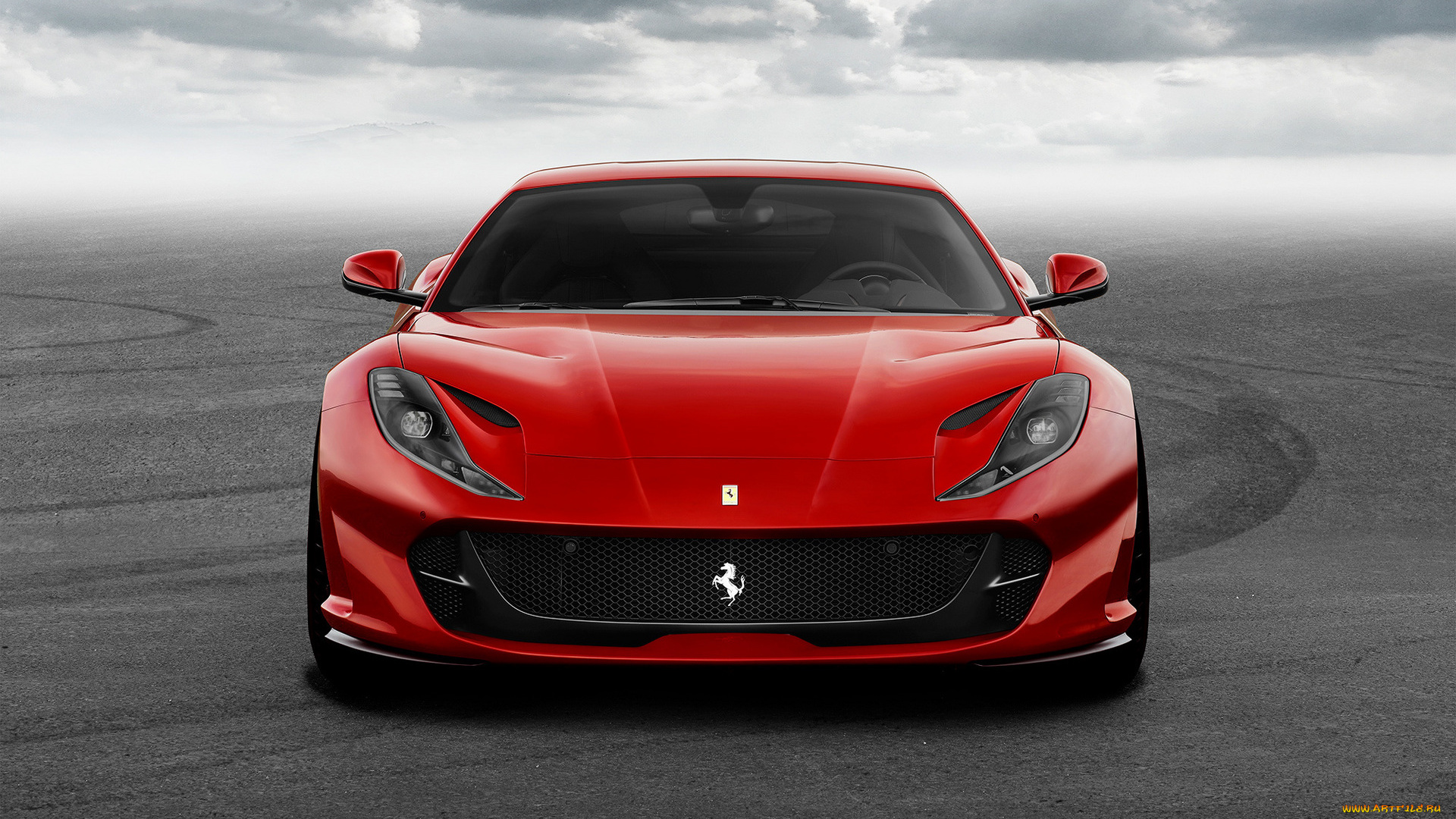 автомобили, ferrari, тучи, площадка, 812, superfast, красный, феррари