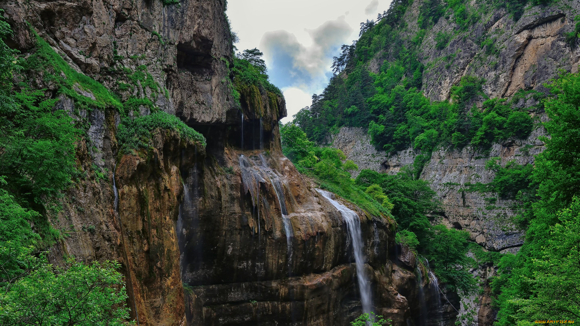 водопад, природа, водопады, горы, кавказ