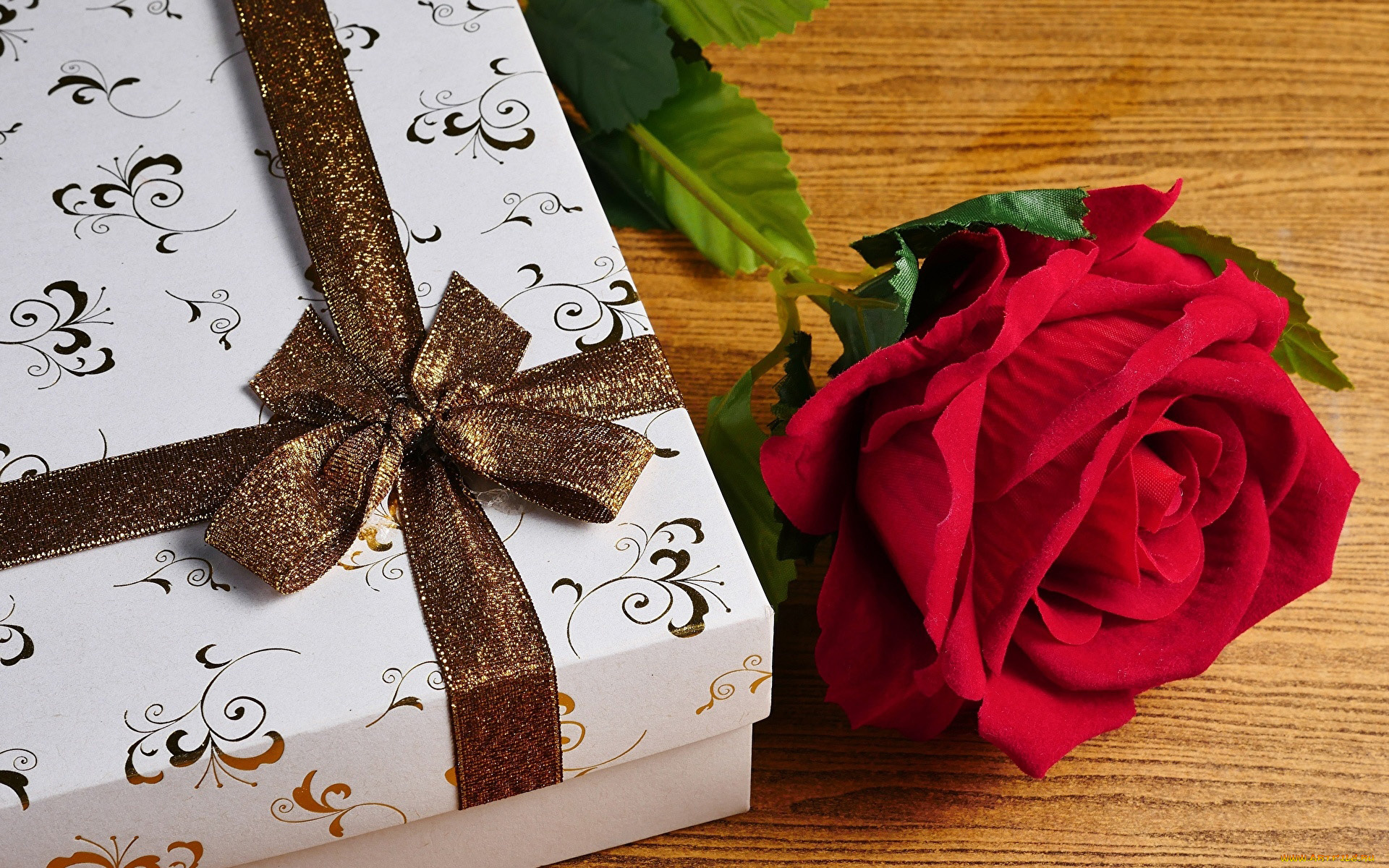 праздничные, подарки, и, коробочки, роза, коробка, подарок, лента, бант