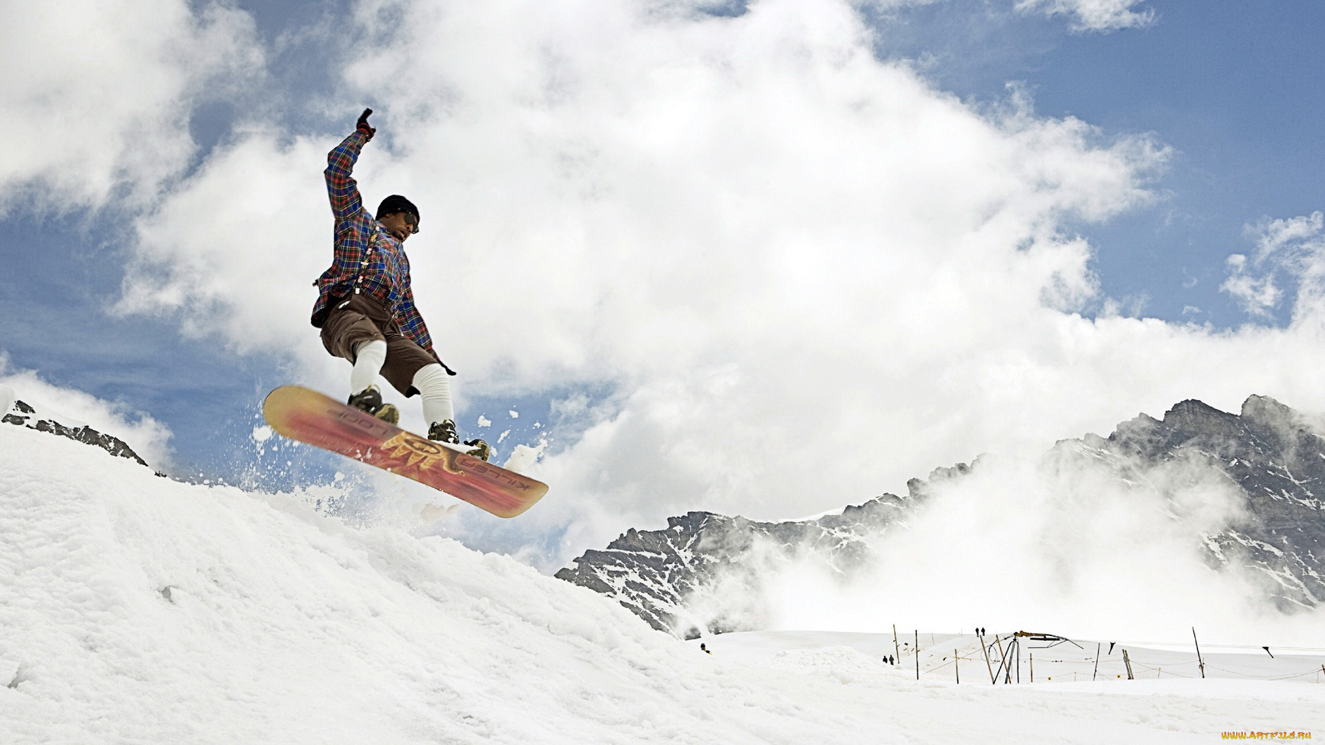 спорт, сноуборд, спуск, горы
