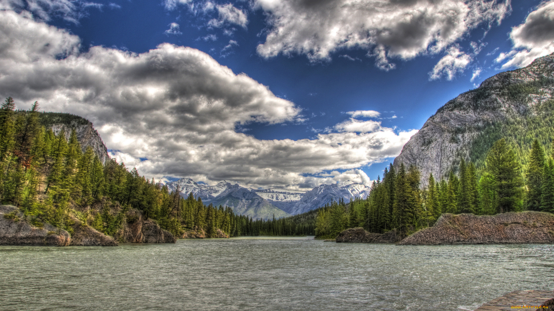 banff, canada, природа, реки, озера, озеро, ели, горы