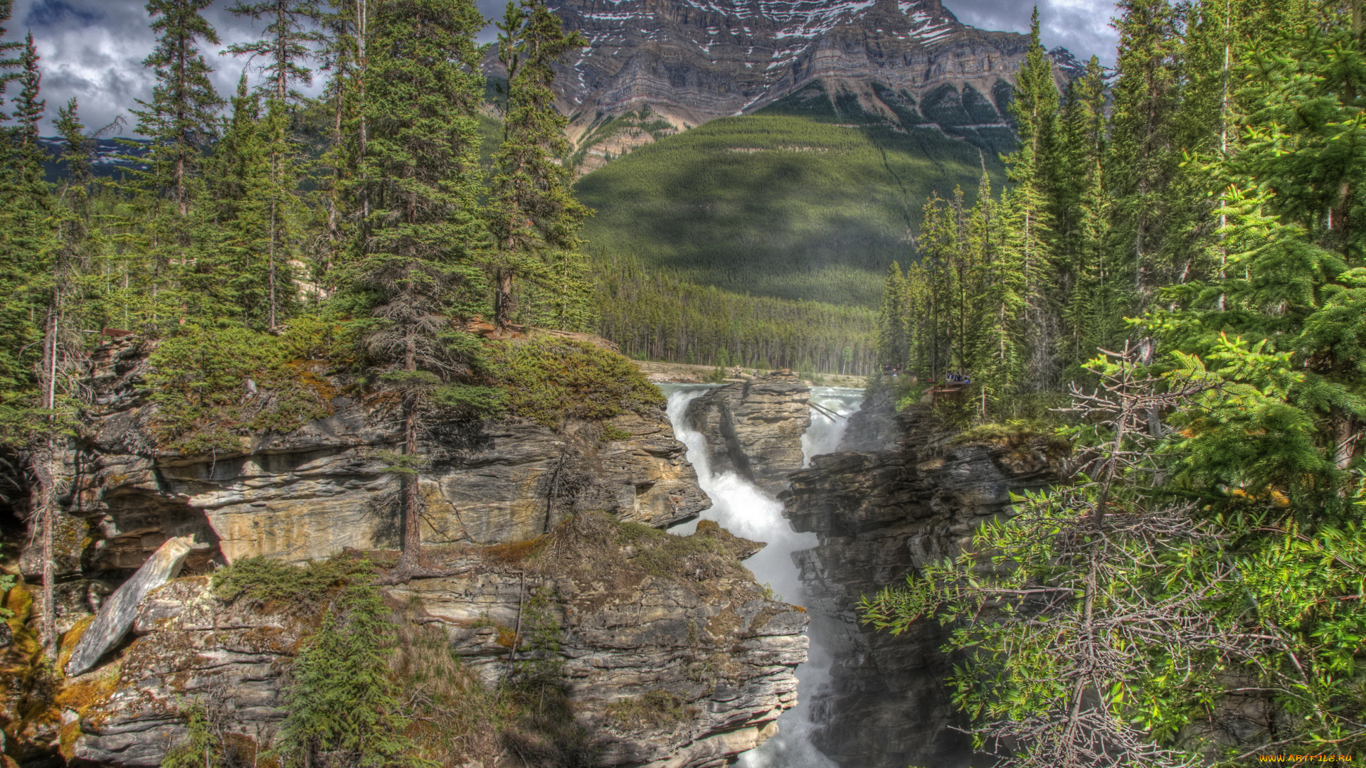 banff, canada, природа, водопады, водопад, горы, лес