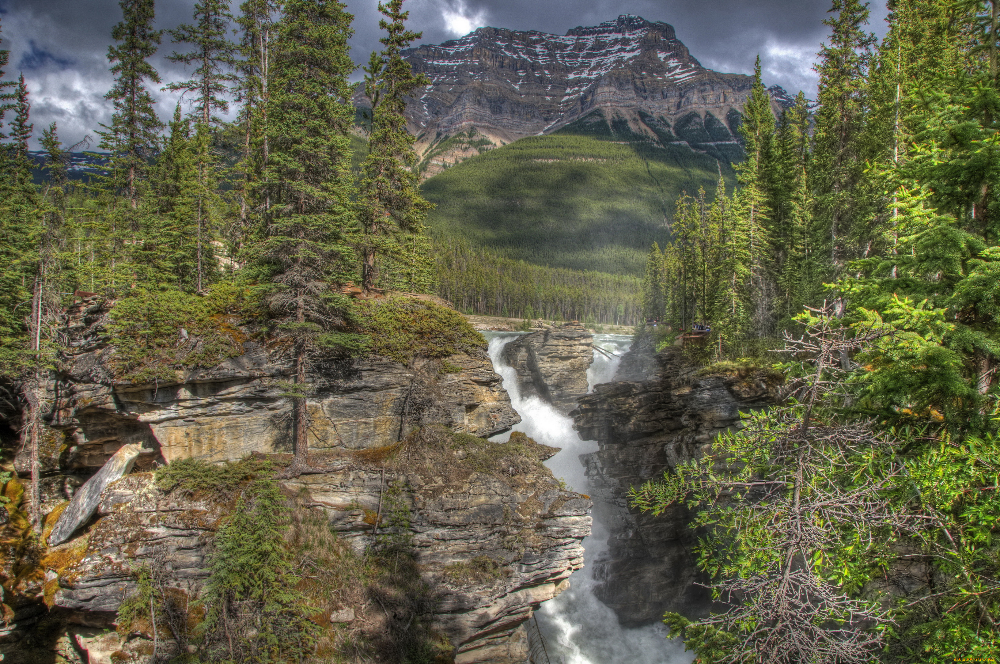 banff, canada, природа, водопады, водопад, горы, лес