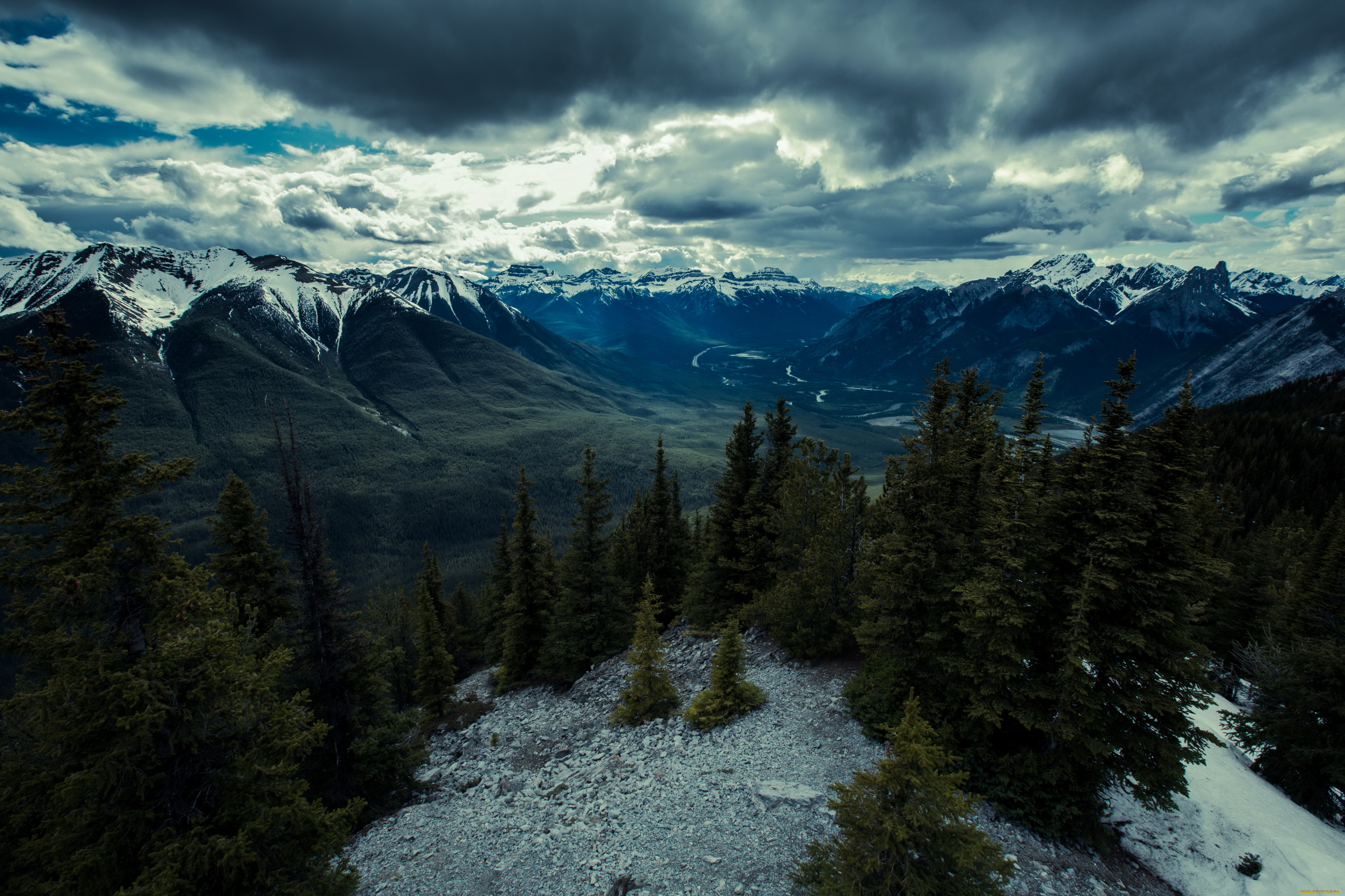 banff, canada, природа, горы, снег, лес, парк