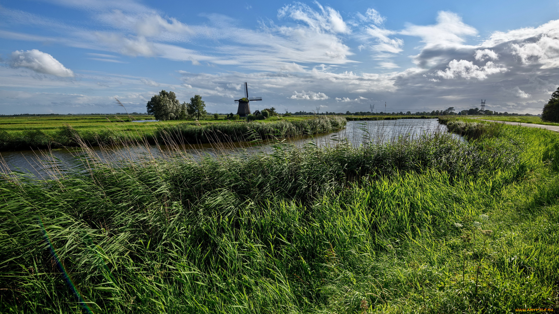 нидерланды, edam, природа, реки, озера, ветряк, небо, трава, река, edam, нидерланды