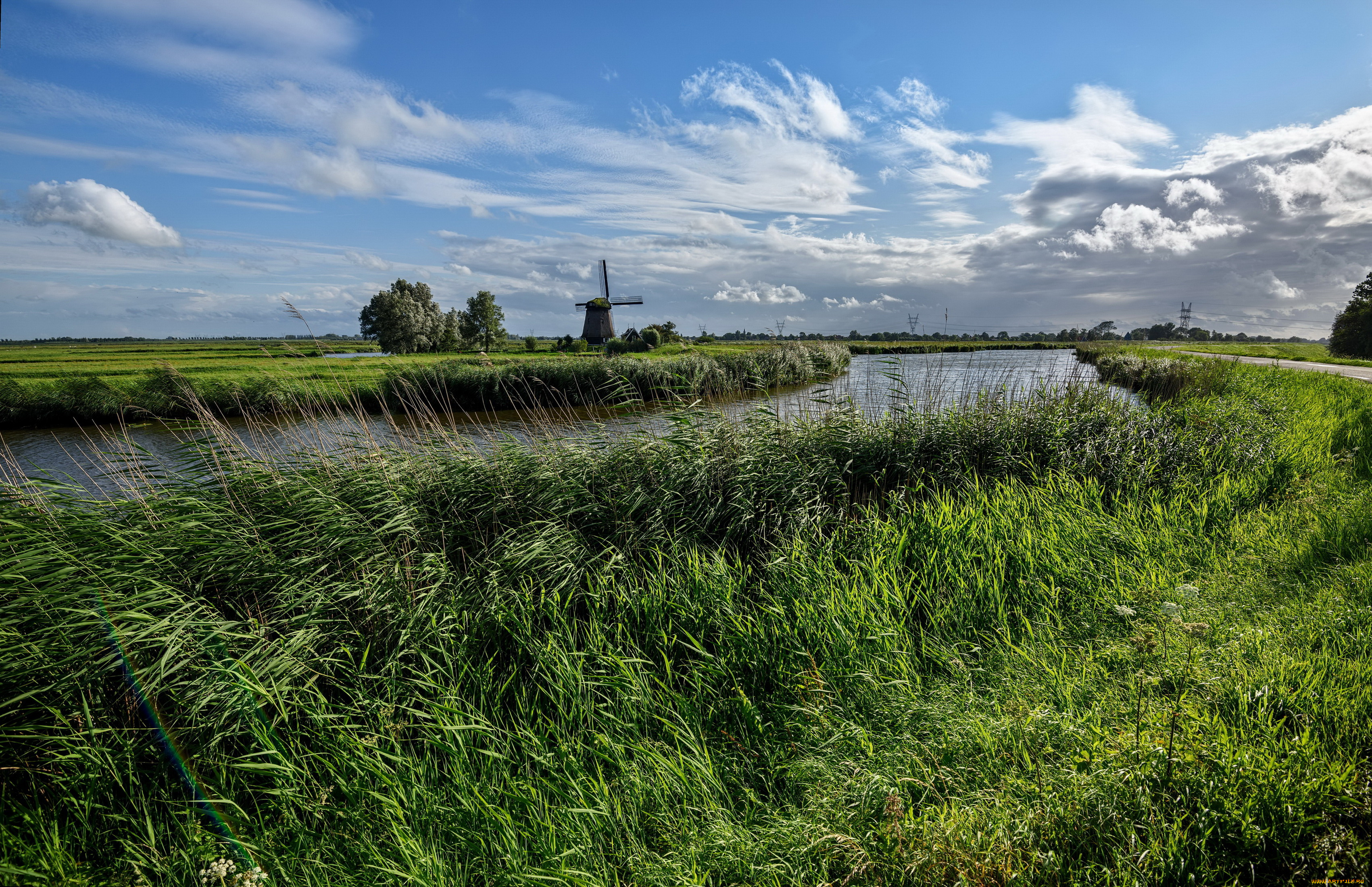 нидерланды, edam, природа, реки, озера, ветряк, небо, трава, река, edam, нидерланды