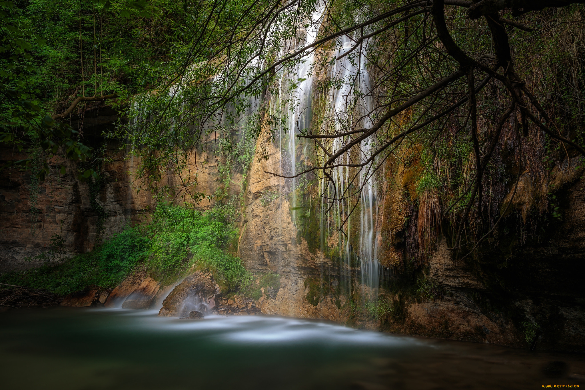 природа, водопады, лес, река, водопад