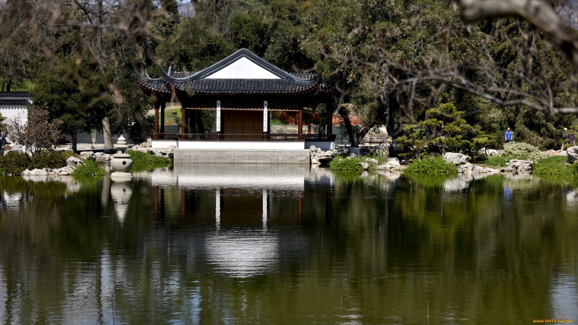 природа, парк, сад, водоем, отражение, беседка, японский