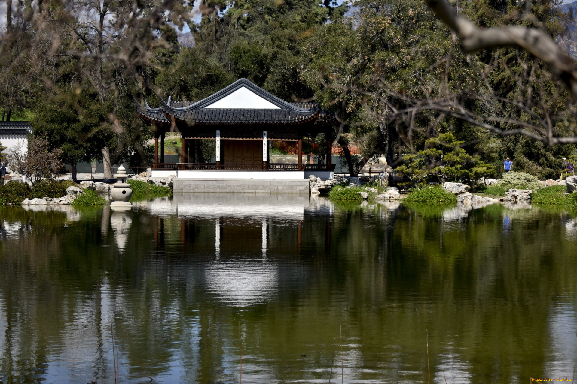 природа, парк, сад, водоем, отражение, беседка, японский
