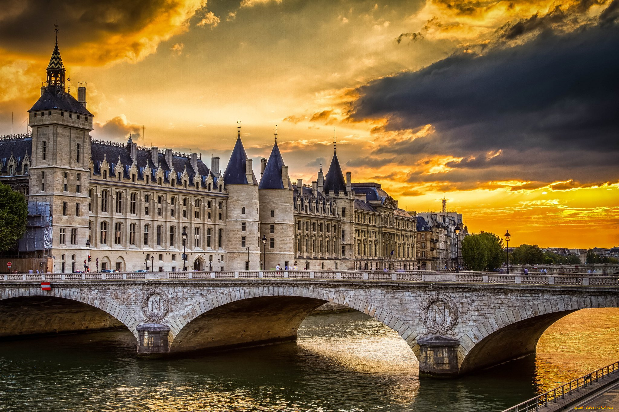 города, париж, , франция, conciergerie, bridge