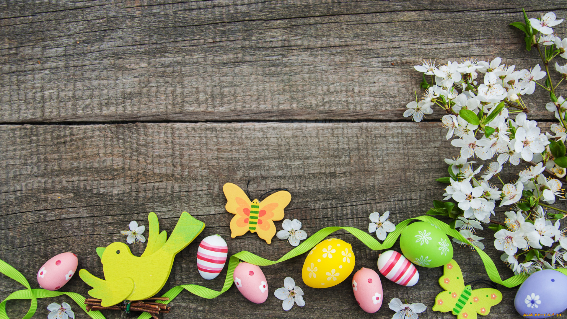 праздничные, пасха, цветы, яйца, colorful, happy, wood, blossom, flowers, spring, easter, eggs, decoration