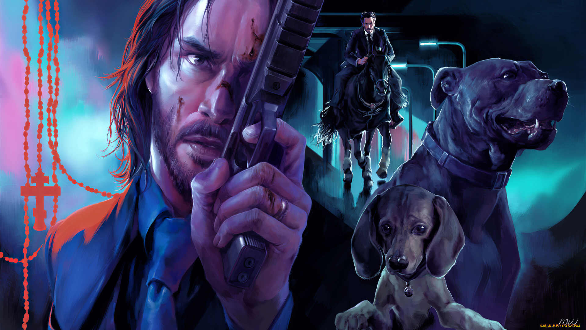 рисованное, кино, , мультфильмы, john, wick, dogs